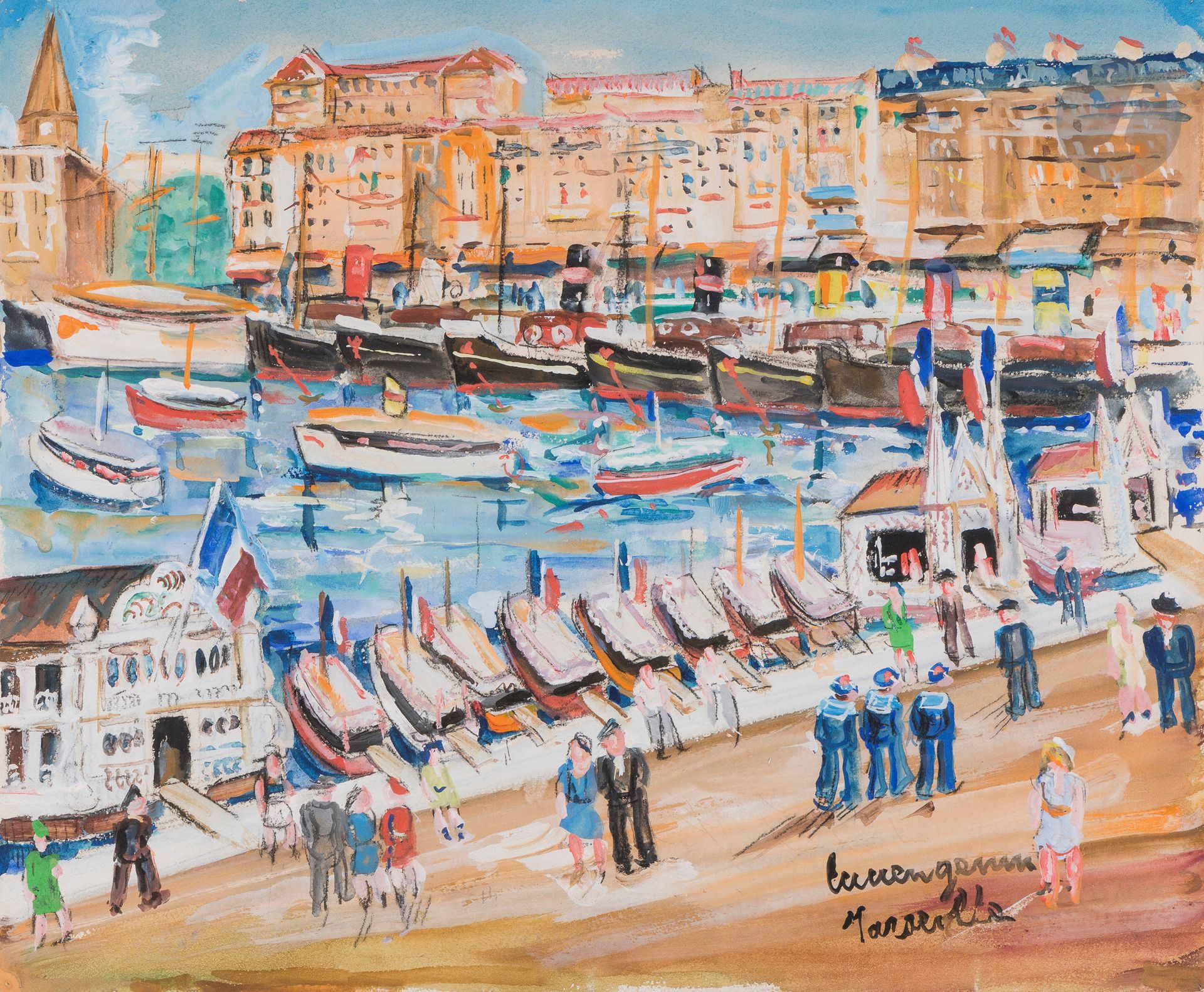 Lucien GENIN (1894-1953)
Marseille, the Old Port
Gouache.
Signed and located lower right.
37.5 x 45 cm

Provenance : 
Ader-Picard-Tajan sale, Hôtel Drouot, Paris, May 19, 1989, no. 26.

We would like to thank Mr. Bertrand Willot for confirming the authenticity of this work.