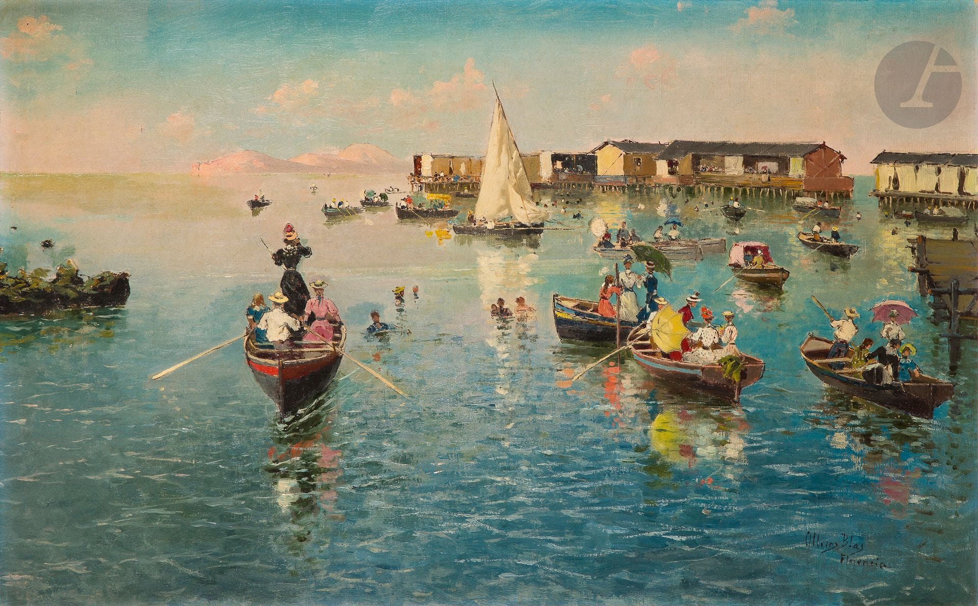 Blas OLLEROS Y QUINTANA (1851-1919)
Scène animée sur l'eau
Huile sur toile.
Signée et située en bas à droite.
43 x 68 cm