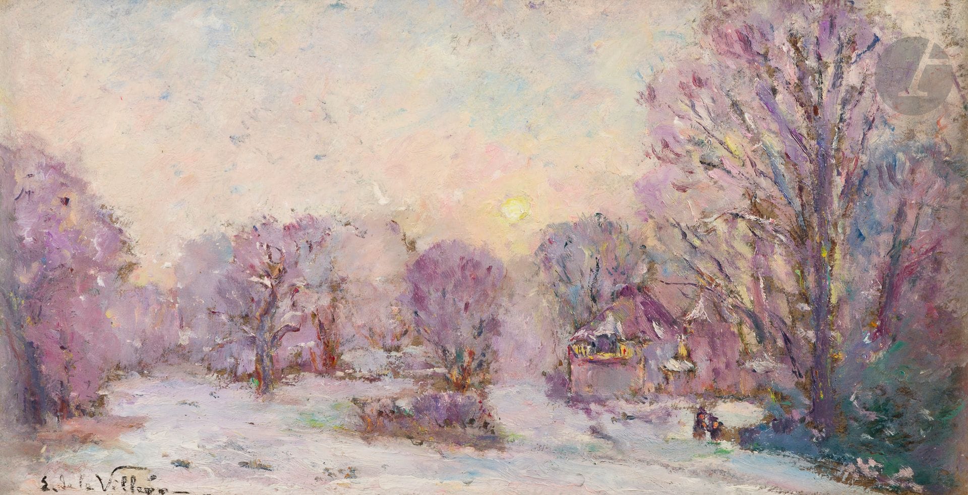 Emmanuel de LA VILLÉON (1858-1944)
Solstice d'hiver, 1942
Huile sur toile.
Signée en bas à gauche.
(Rentoilée).
24 x 46 cm

Bibliographie : 
Robert W. Peirce-Macnie, Emmanuel de La Villéon 1858-1944, Catalogue raisonné, Montreuil, Éditions Gourcuff Gradenigo, n° 1236.