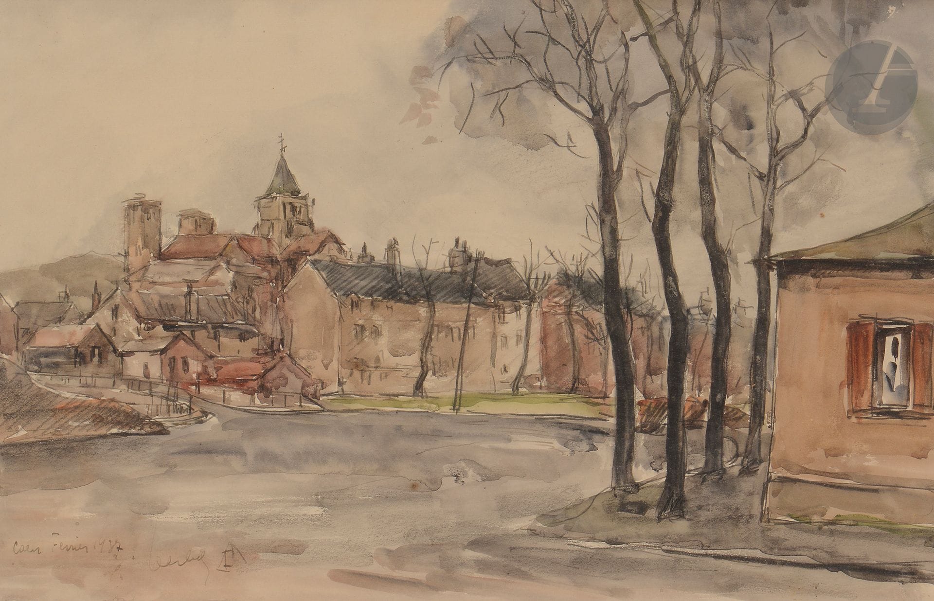 Fernand HERBO (1905-1995)
Vue de Caen, 1937
Encre et aquarelle.
Signée, datée et située en bas à gauche.
30 x 45 cm