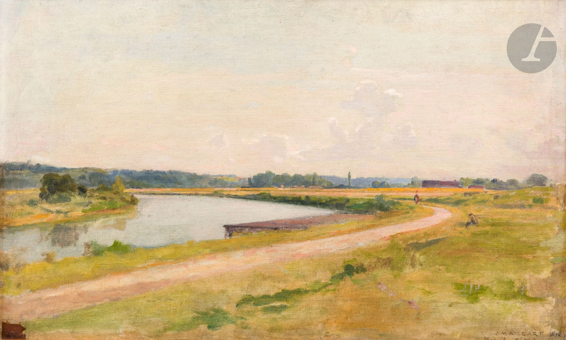 Diogène MAILLART (1840-1926)
L'Oise à Rieux, 1894
Huile sur toile contrecollée sur carton.
Signée, datée et titrée en bas à droite.
38.5 x 63 cm