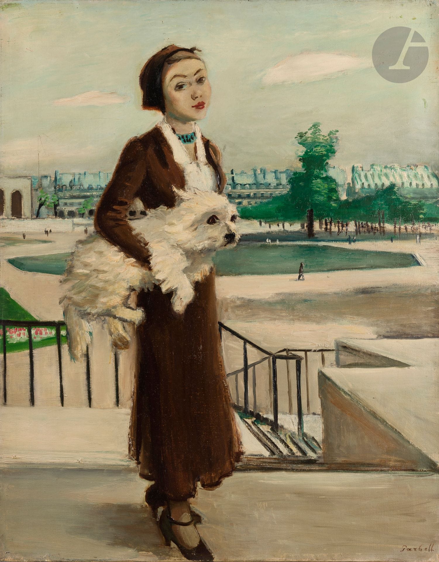 Alexander Sacha GARBELL (1903-1970)
Woman with Little Dog, Tuileries Gardens, 1929
Oil on canvas.
Signed lower right.
81 x 65 cm

Provenance : 
Galerie Framond, Paris (label on back).