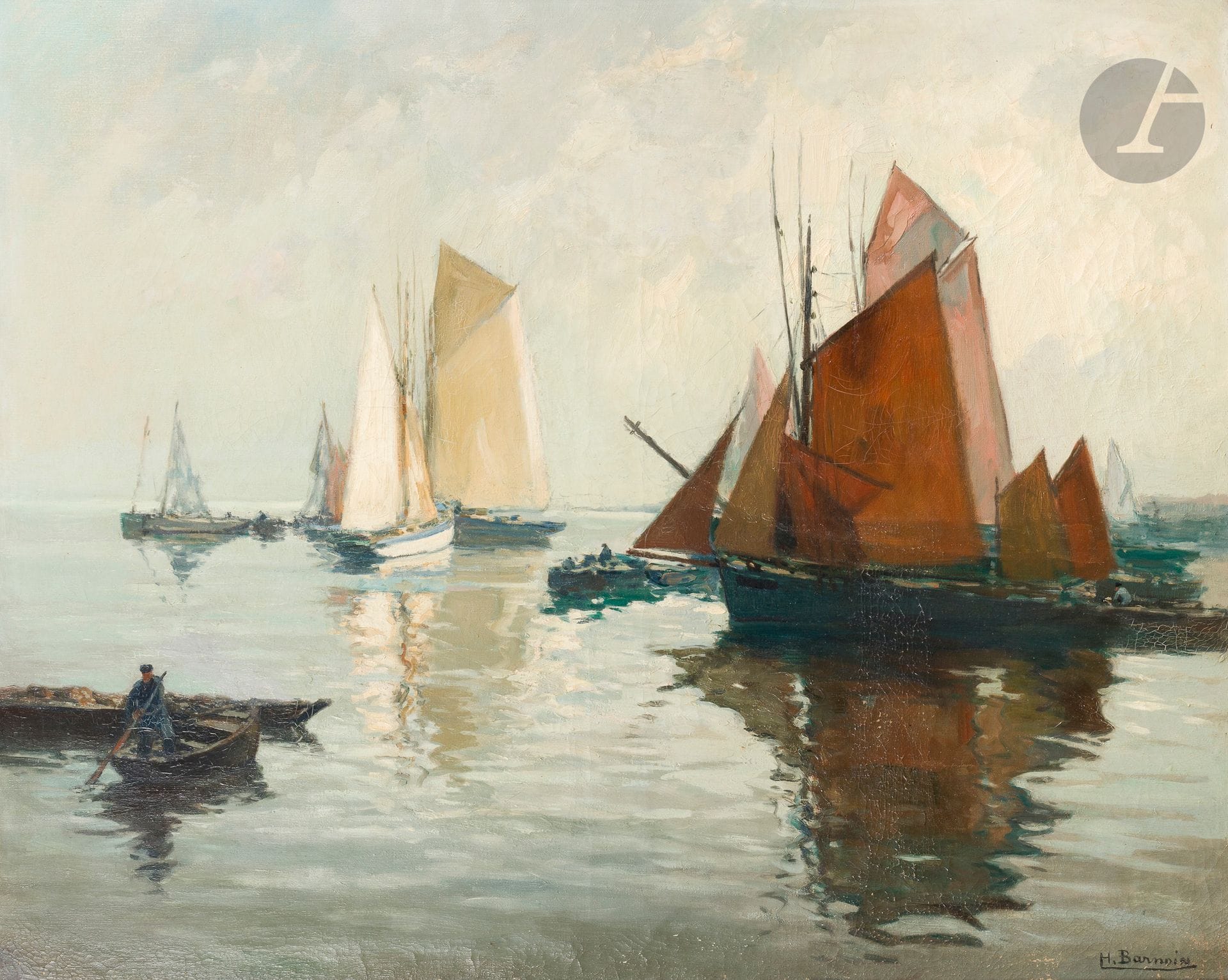 Henri BARNOIN (1882-1935)
Bretagne, les Voiliers
Huile sur toile.
Signée en bas à droite.
(Restaurations et craquelures).
81 x 100 cm