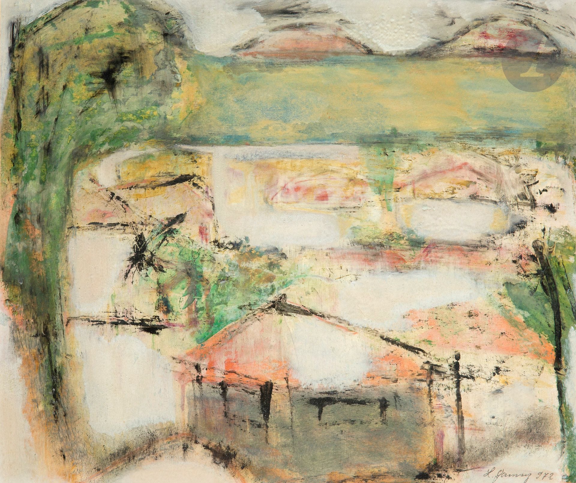 Leyla GAMSIZ [turque] (1921-2010)
Les Maisons, 1972
Gouache sur papier.
Signée et datée en bas à droite.
32,5 x 38 cm