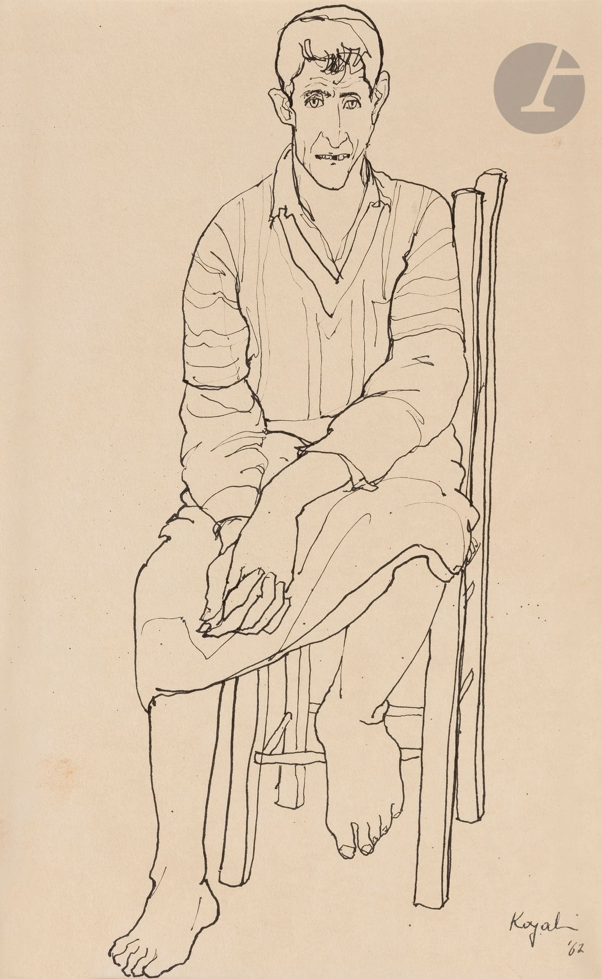 Louai KAYYALI [syrien] (1934-1978)
Portrait d’homme assis
Encre.
Signée et datée en bas à droite.
32 x 20 cm