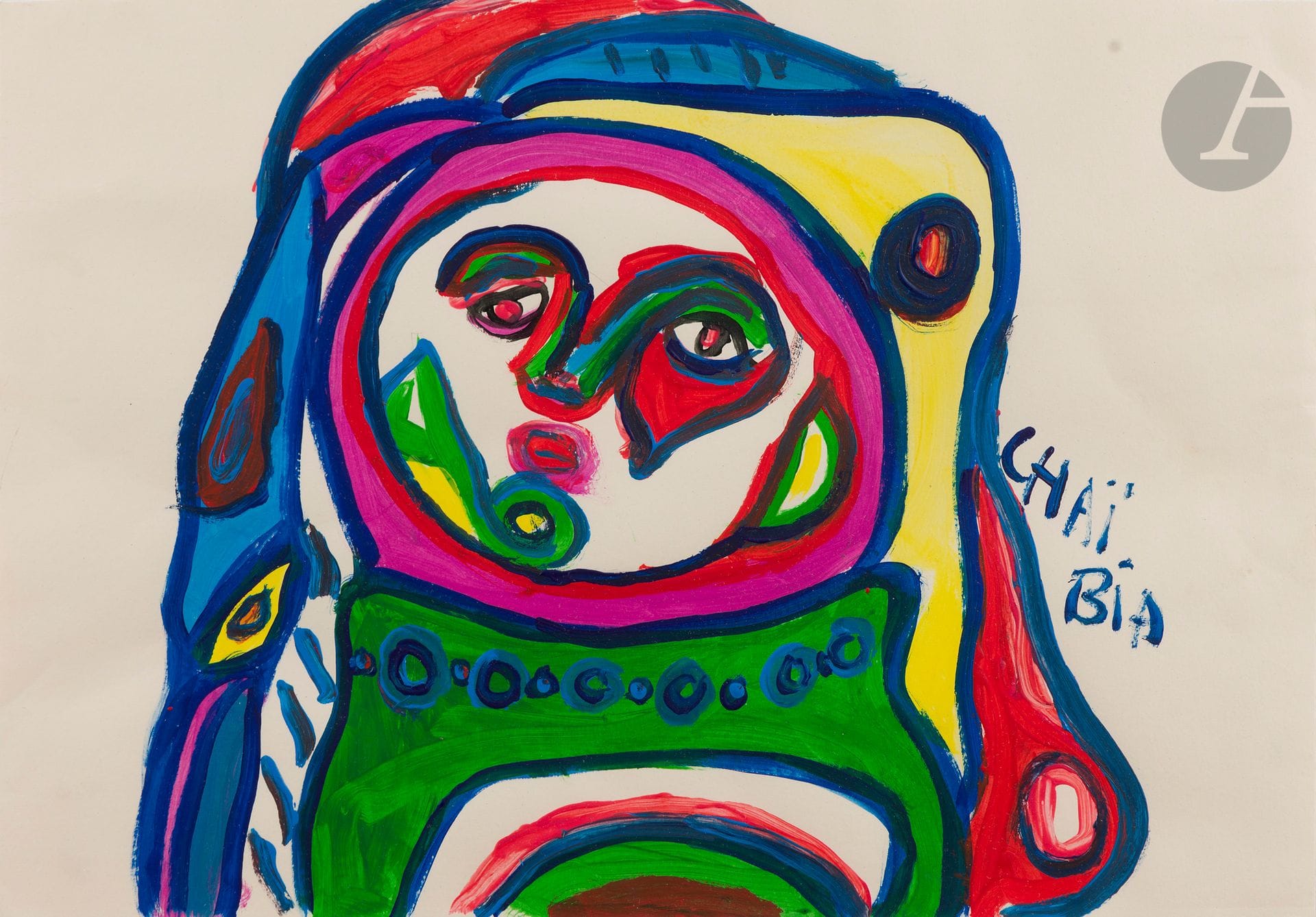 Chaïba TALAL [marocaine] (1929-2004)
Portrait de femme
Gouache sur papier.
Signée sur la droite.
35 x 50 cm