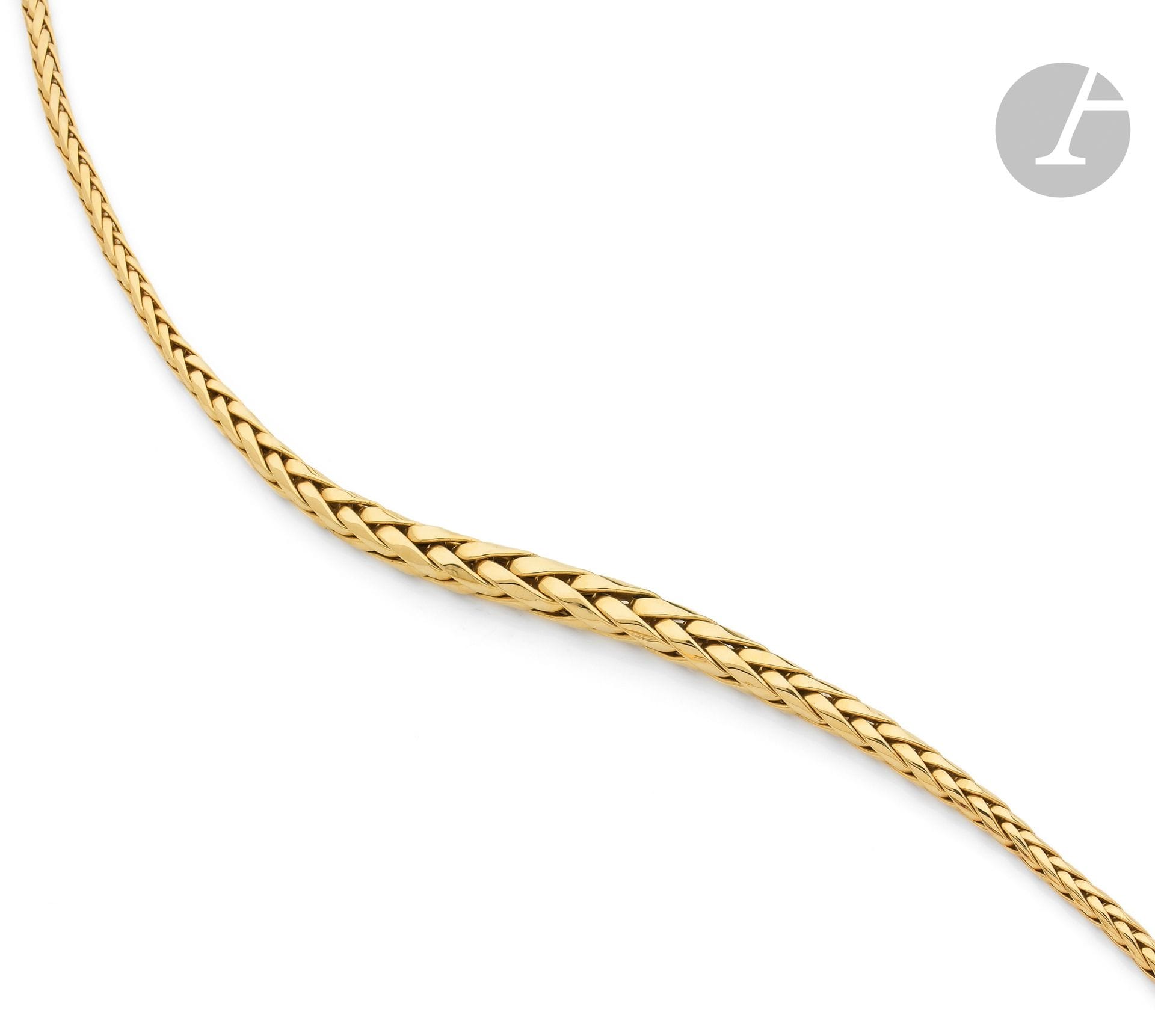 Collier en or 18K (750), maillons palmier en chute. Longueur : 46,5 cm environ. Poids : 83,2 g

A gold necklace