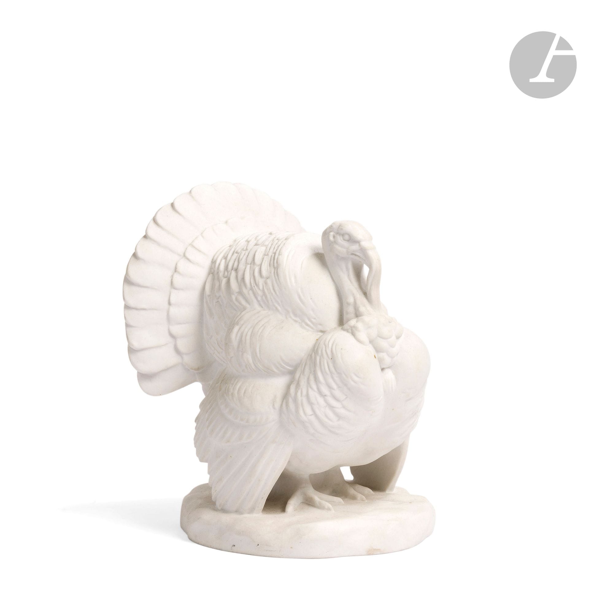 YTIGA NOUMATA (1873-1954) & MANUFACTURE NATIONALE DE SEVRES
Dindon, notre épreuve réalisée en 1933
Sculpture. Épreuve en biscuit. Signée en caractères japonais, porte la marque ovale de la manufacture et la date 1933. H.16cm – L.12,5cm – P.14cm

Collections publiques:
Musée de Sèvres – Cité de la céramique – Une autre épreuve de notre sculpture conservée dans cette institution.

Bibliographie:
Les œuvres de la Manufacture de Sèvres 1738-1932, volume II, la sculpture moderne – Éditions de la manufacture, Sèvres, vers 1932. Une épreuve identique reproduite planche 37 sous le n°1195.