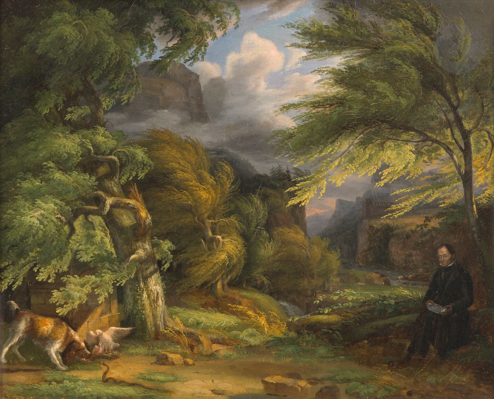 FRENCH SCHOOL, 1820
Dog defending a nest
Original canvas (Belot)
38 x 46.5 cm
Signed and dated on the right "... January 21, 1820"