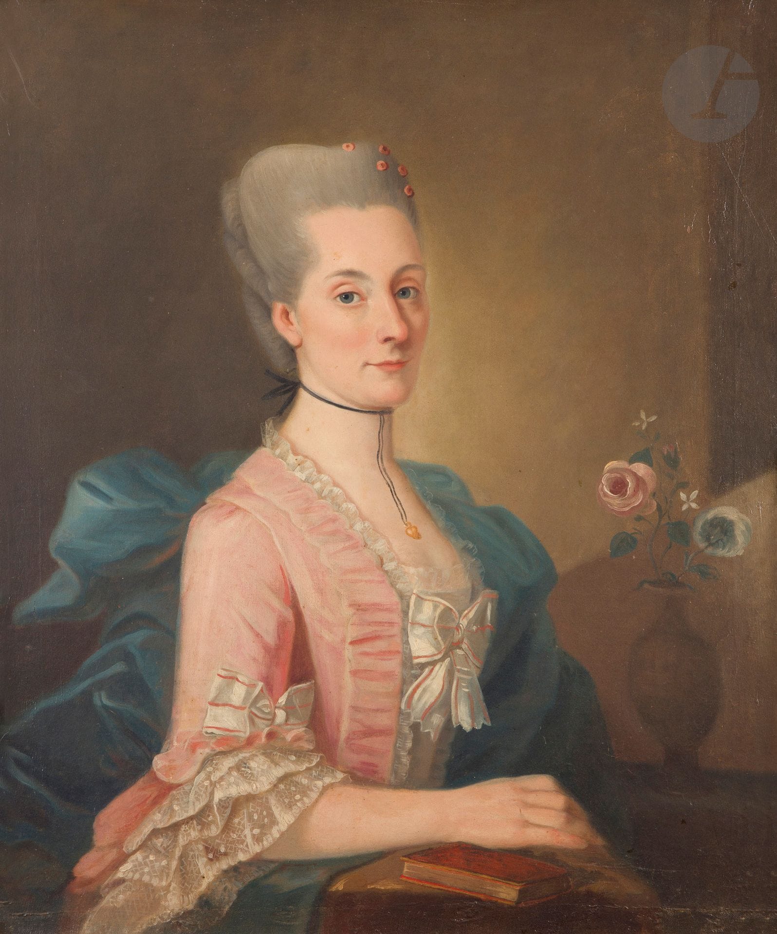 18th century FRENCH SCHOOL
Portrait of a Woman with a Vase of Flowers, circa 1780
Canvas
80.5 x 66.5 cm
(Heavy canvas)