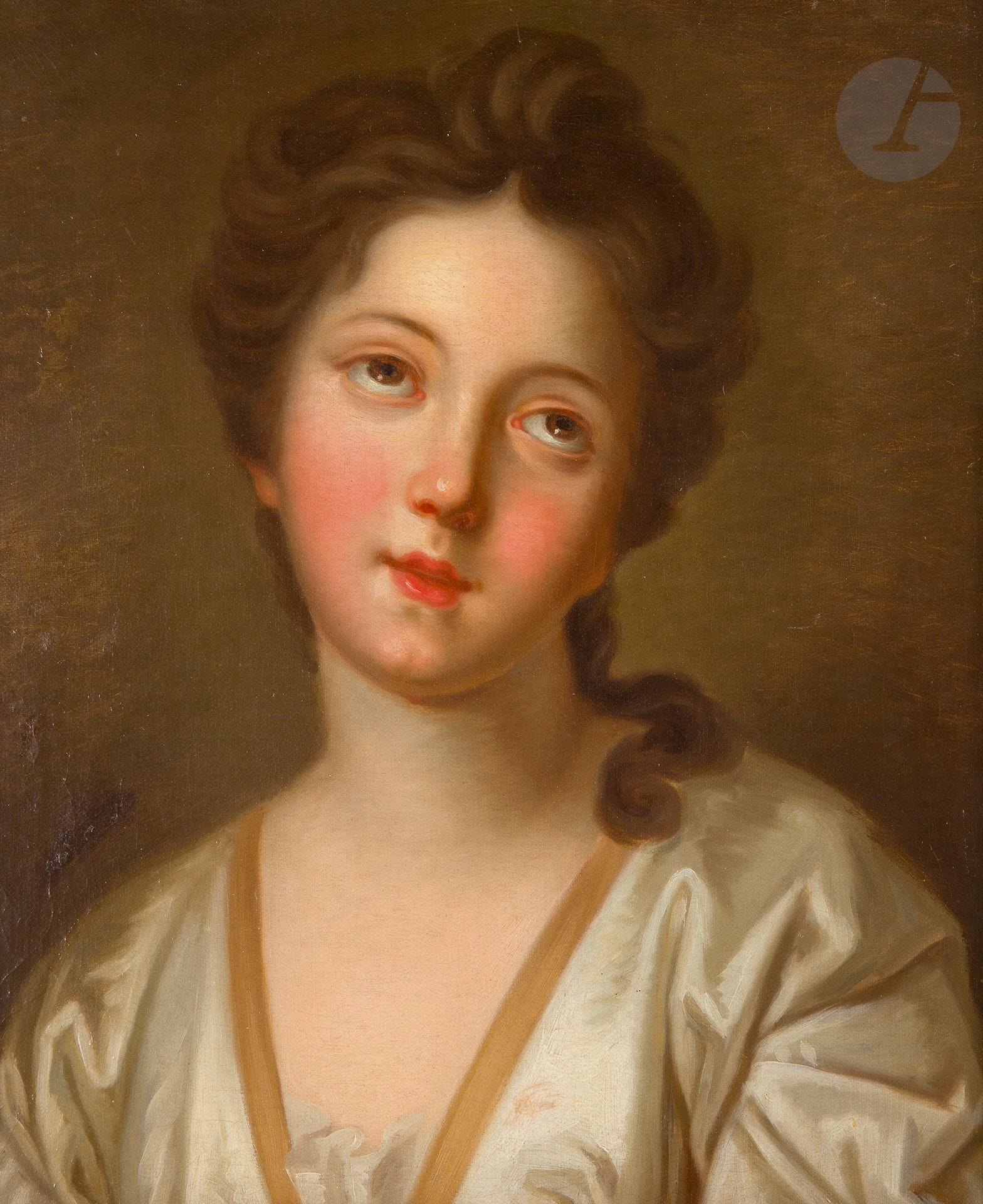 Suiveur de Jean-Baptiste SANTERRE
La Cantatrice
Toile
46 x 37,5 cm
(Restauration)