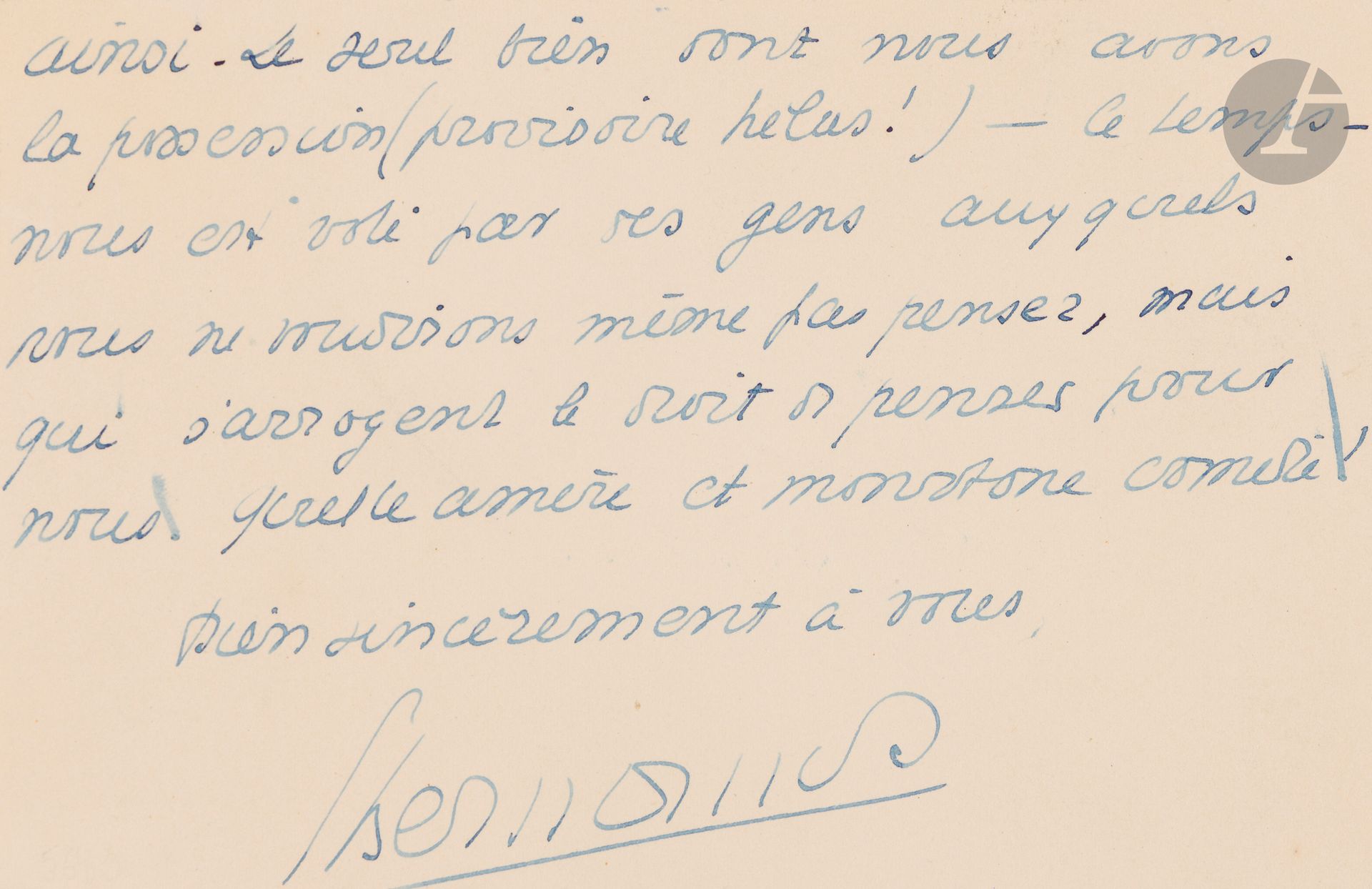 Georges BERNANOS (1888-1948). 2 L.A.S., Clermont [24.X.1928] and [20.XII.1929]; 2 pages in-4 with envelope, and 2 pages oblong in-12.
To J. Moremans of Liège, thanking him for his "generous article! Obviously, I don't deserve such friendships, but you well feel that they are, if not my reason for living, at least my reason for writing. Without them, I wouldn't have the courage to do anything. Our profession would be so foolish!"...
"I am so touched to find your affectionate and faithful thought at every little turn in my life! How silly of me not to have shaken your hand yet! But it's always like that. The only possession we have (temporary, alas!) - time - is stolen from us by people we don't even want to think about, but who arrogate to themselves the right to think for us. What a bitter, monotonous comedy!