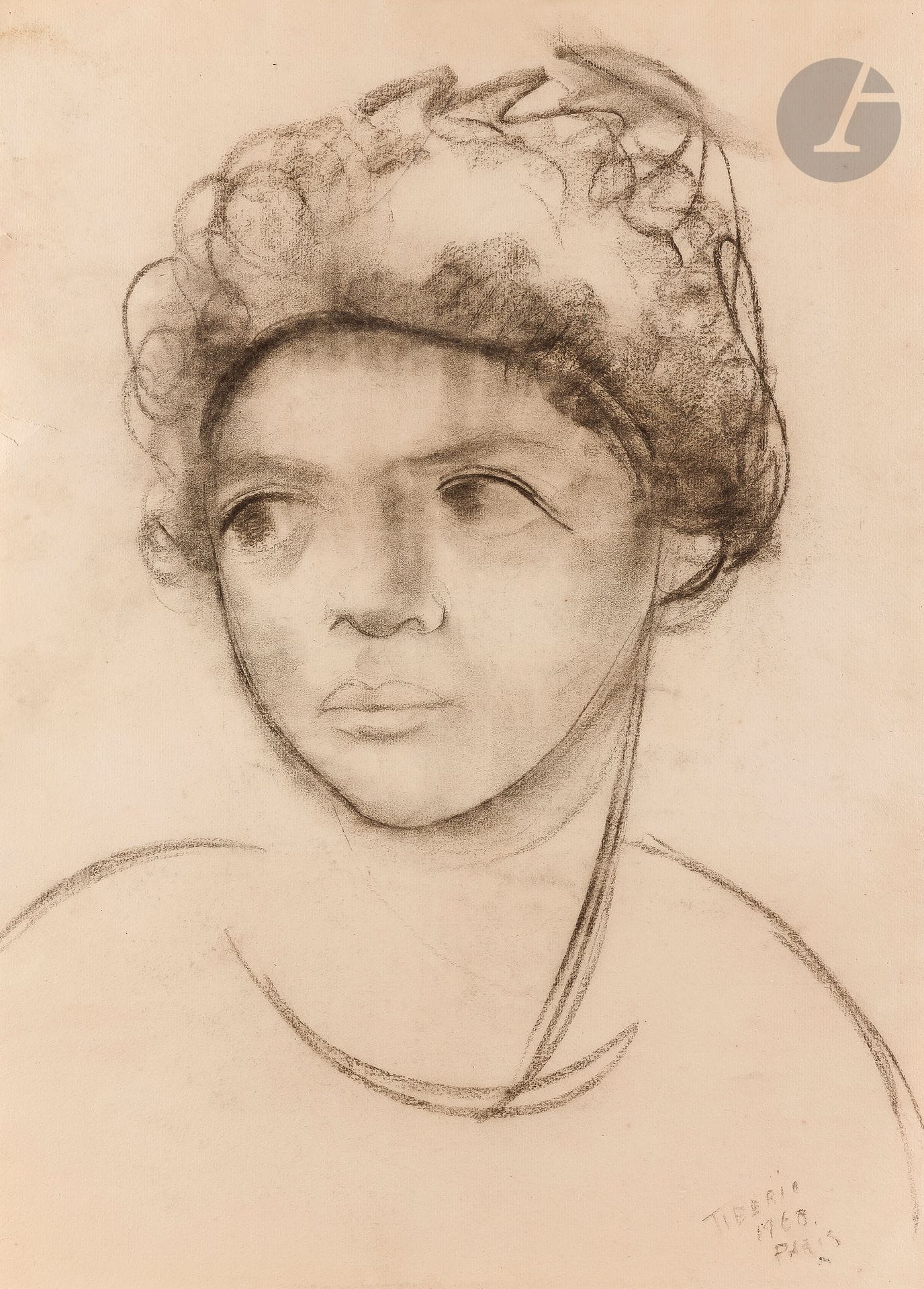 Wilson TIBERIO [brésilien] (1920-2005)
Portrait de femme, 1960
Fusain.
Signé et daté en bas à droite.
(Petites déchirures).
61 x 43,5 cm