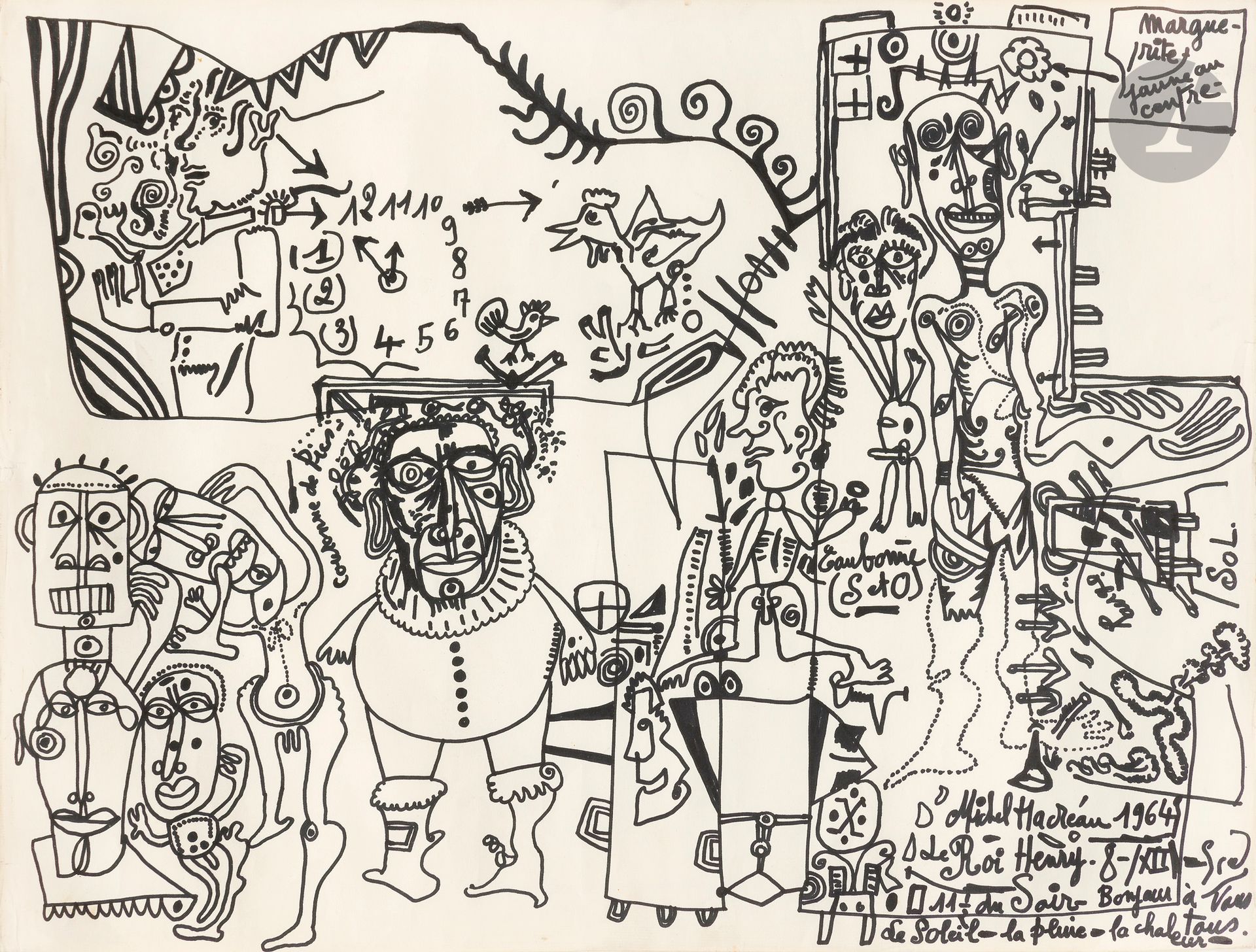 Michel MACRÉAU (1935-1995)
King Henry VIII, 1964
Ink.
Signed, dated and captioned.
50 x 65 cm

Mr. Jean-Dominique Jacquemond has examined this work. A certificate from the Comité Michel Macréau can be provided on request and at the purchaser's expense.