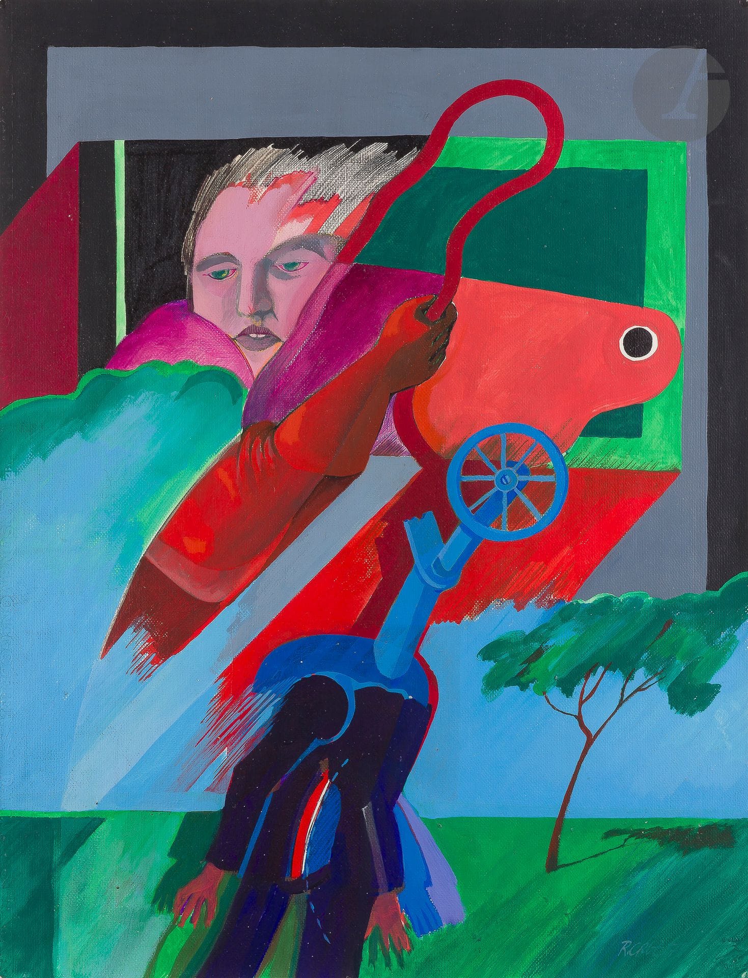 Renato CRUZ [Portuguese] (b. 1945)
Character, 1975
Acrylic on paper.
Signed and dated lower right.
50 x 65 cm