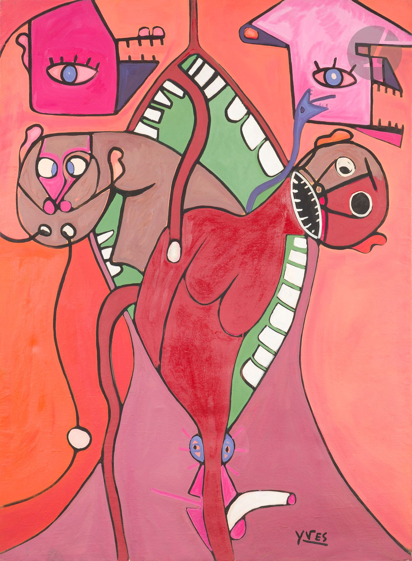 Yves SAUVADET (né en 1945)
Le Ventre qui conçoit, 1990
Huile sur toile.
Signée en bas à droite.
Signée au dos.
(Petit enfoncement).
130 x 97 cm