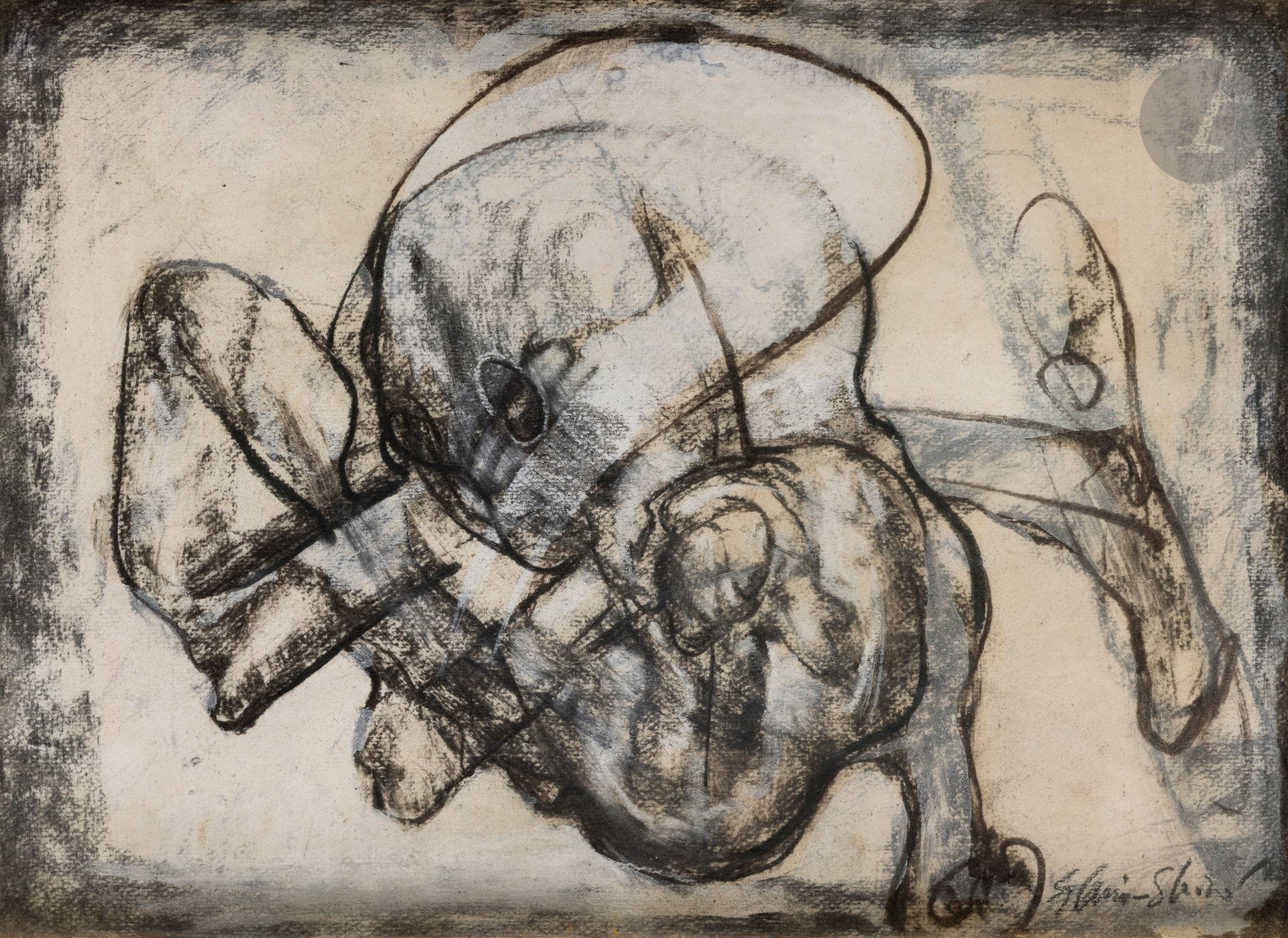 Flávio Shiro TANAKA [Japanese-Brazilian] 
(b. 1928)
Character, 1974
Mixed media on paper.
Signed lower right.
Signed and dated on mount.
22.5 x 30.5 cm