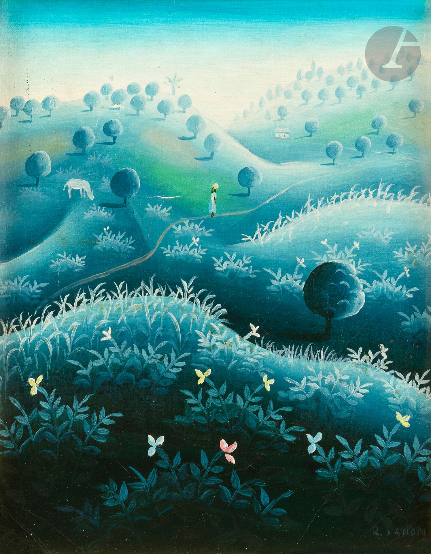 Roosevelt SANON [haïtien] (né en 1951)
Paysage d’Haïti
Huile sur toile.
Signée en bas à droite.
(Petit accident).
25 x 20 cm