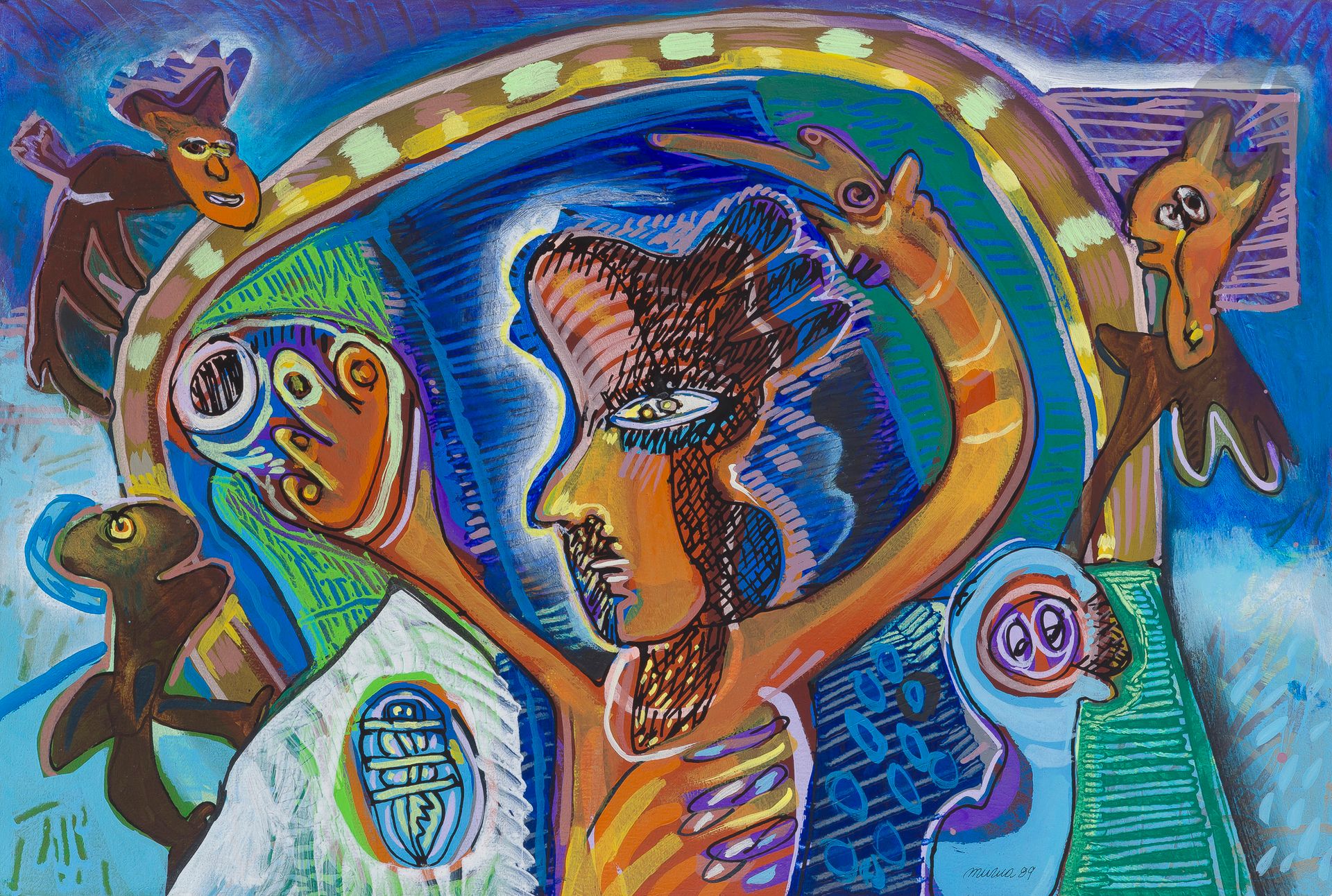 Mario MURUA [chilien] (né en 1952)
L’Arche de Noé, 1989
Gouache sur papier.
Signée et datée en bas à droite.
37 x 55 cm

Provenance : 
Galerie L’Œil-de-bœuf, Paris (tampon au dos).