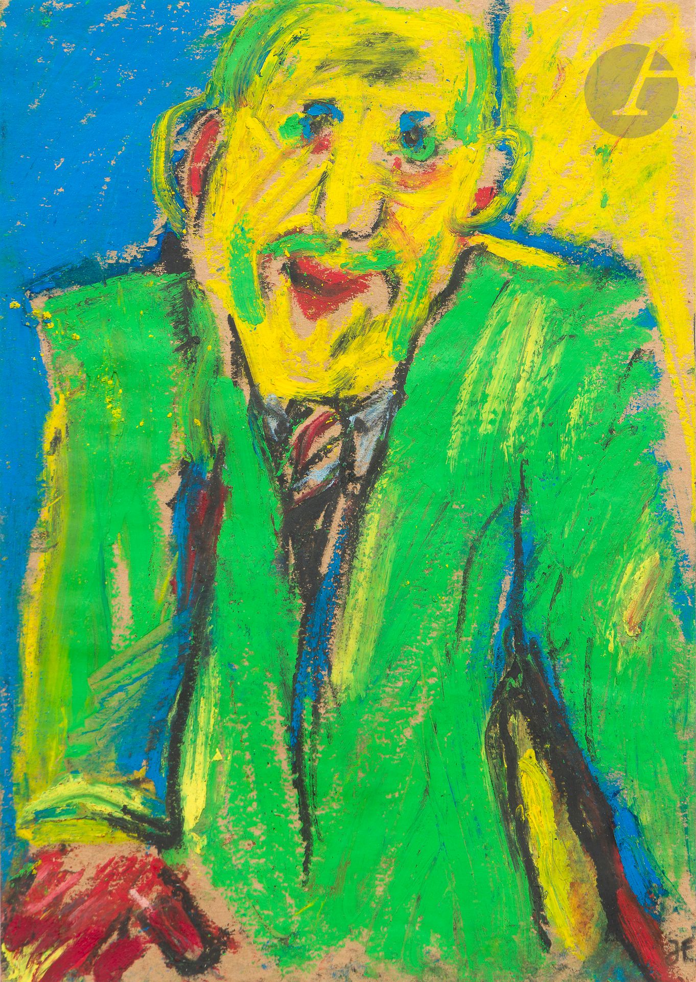 Joanna FLATAU [Polish] (b. 1943)
Man with green jacket, 1990
Oil pastel.
Monogrammed lower right.
29.5 x 21 cm