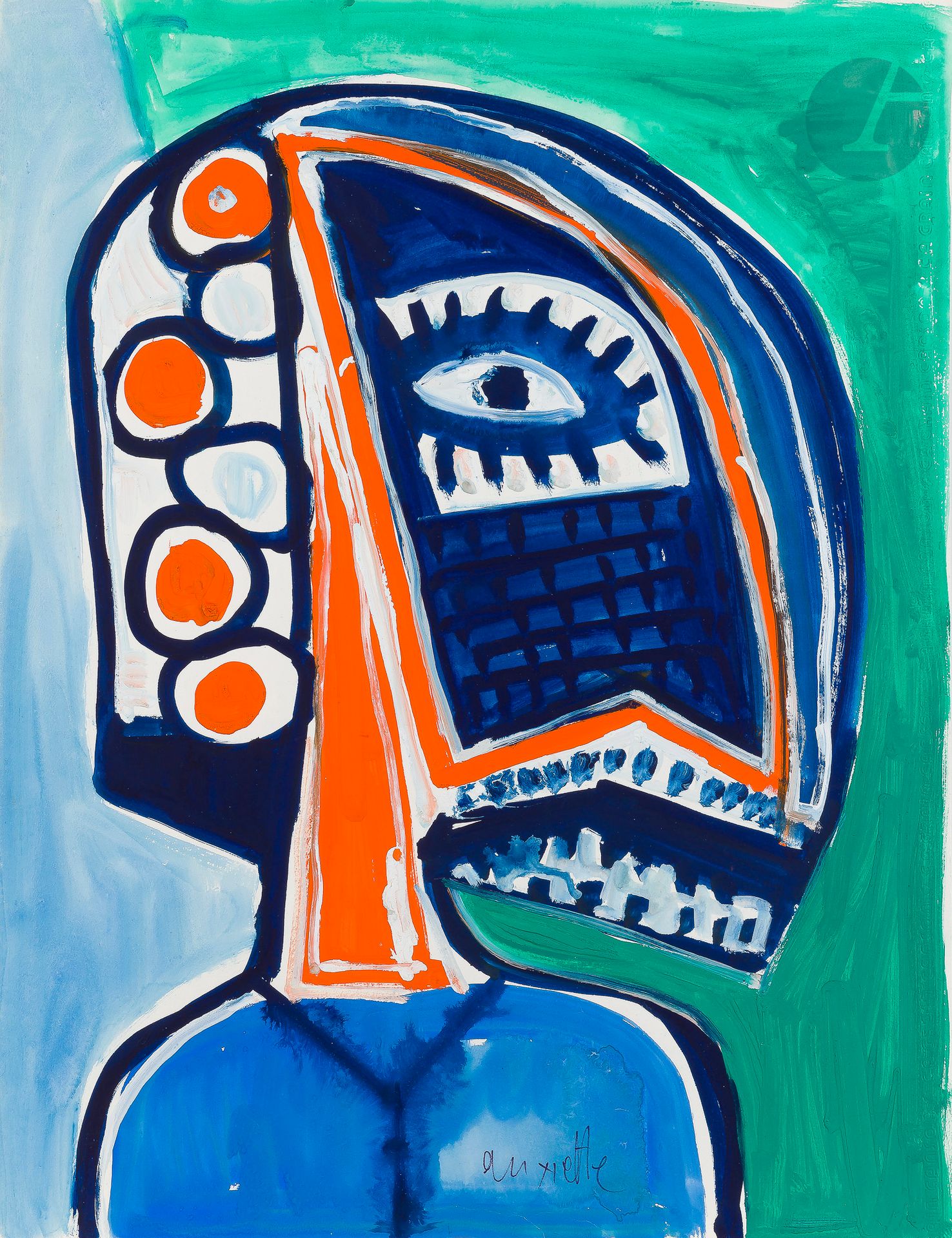 Francis AUXIETTE (né en 1966)
Profil de femme
Gouache sur papier.
Signée en pied.
65 x 50 cm