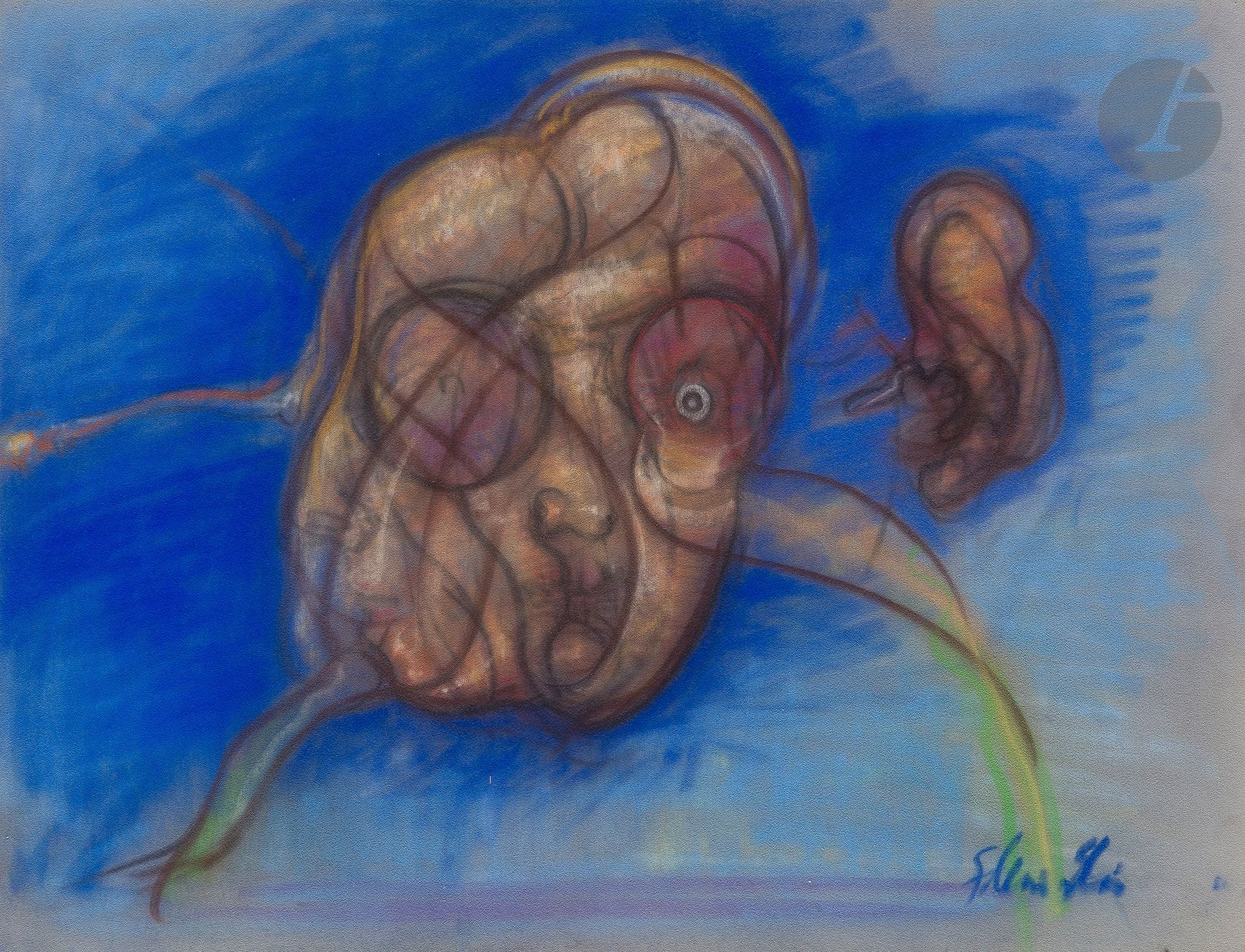 Flávio Shiro TANAKA [Japanese-Brazilian] 
(b. 1928)
Figure, 1974
Pastel on velvet paper.
Signed lower right.
50 x 65 cm