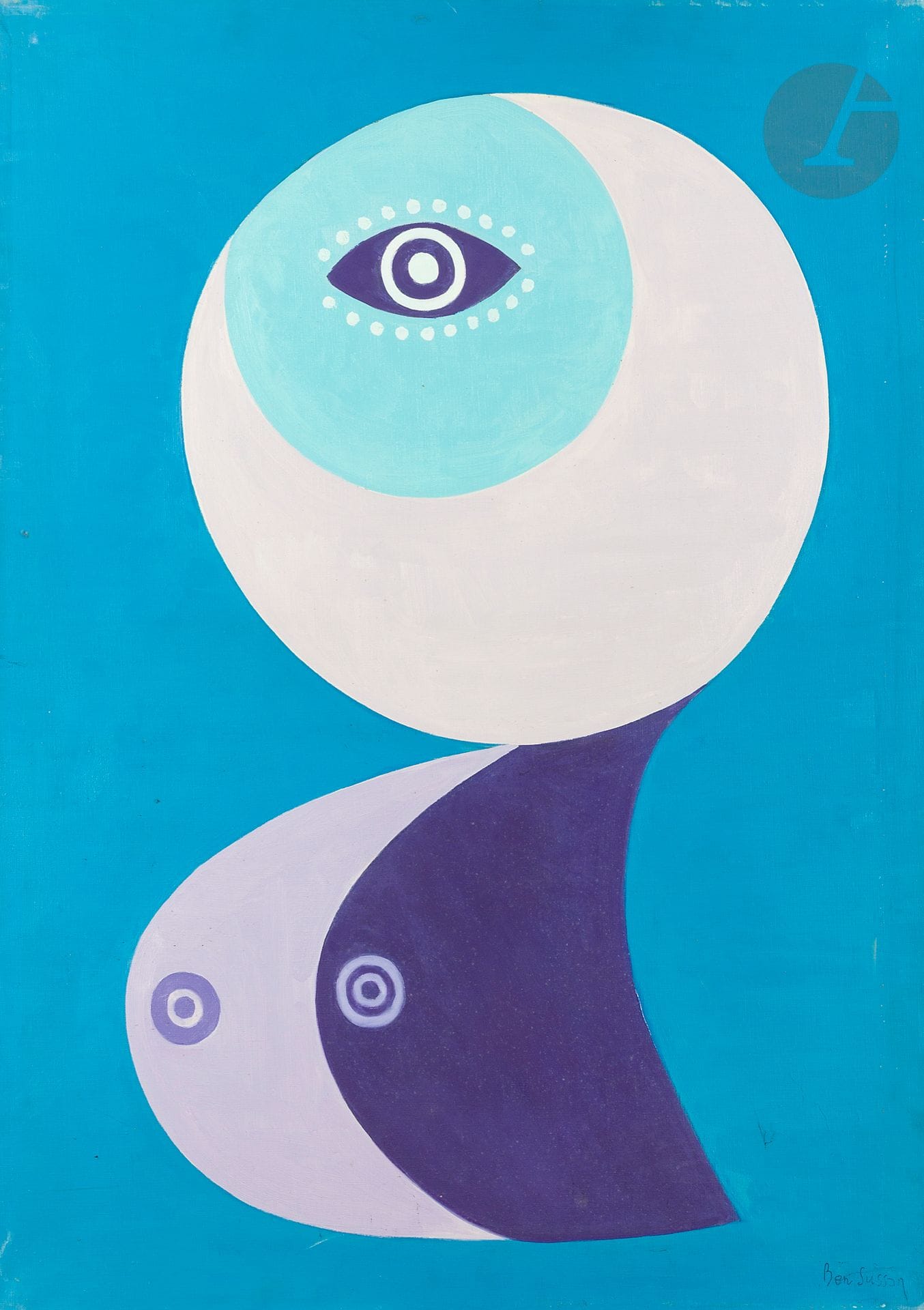 René BEN SUSSAN (1895-1988)
Uranie inspirant la Voie lactée, 1978
Huile sur toile.
Timbrée en bas à droite.
Signée et datée au dos.
(Manques).
92 x 65 cm