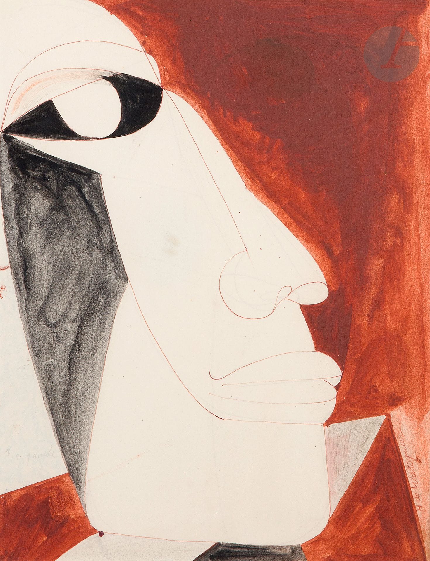 Henry de WAROQUIER (1881-1970)
Visage cubiste
Encre et gouache.
Signée sur la droite.
26,5 x 21 cm