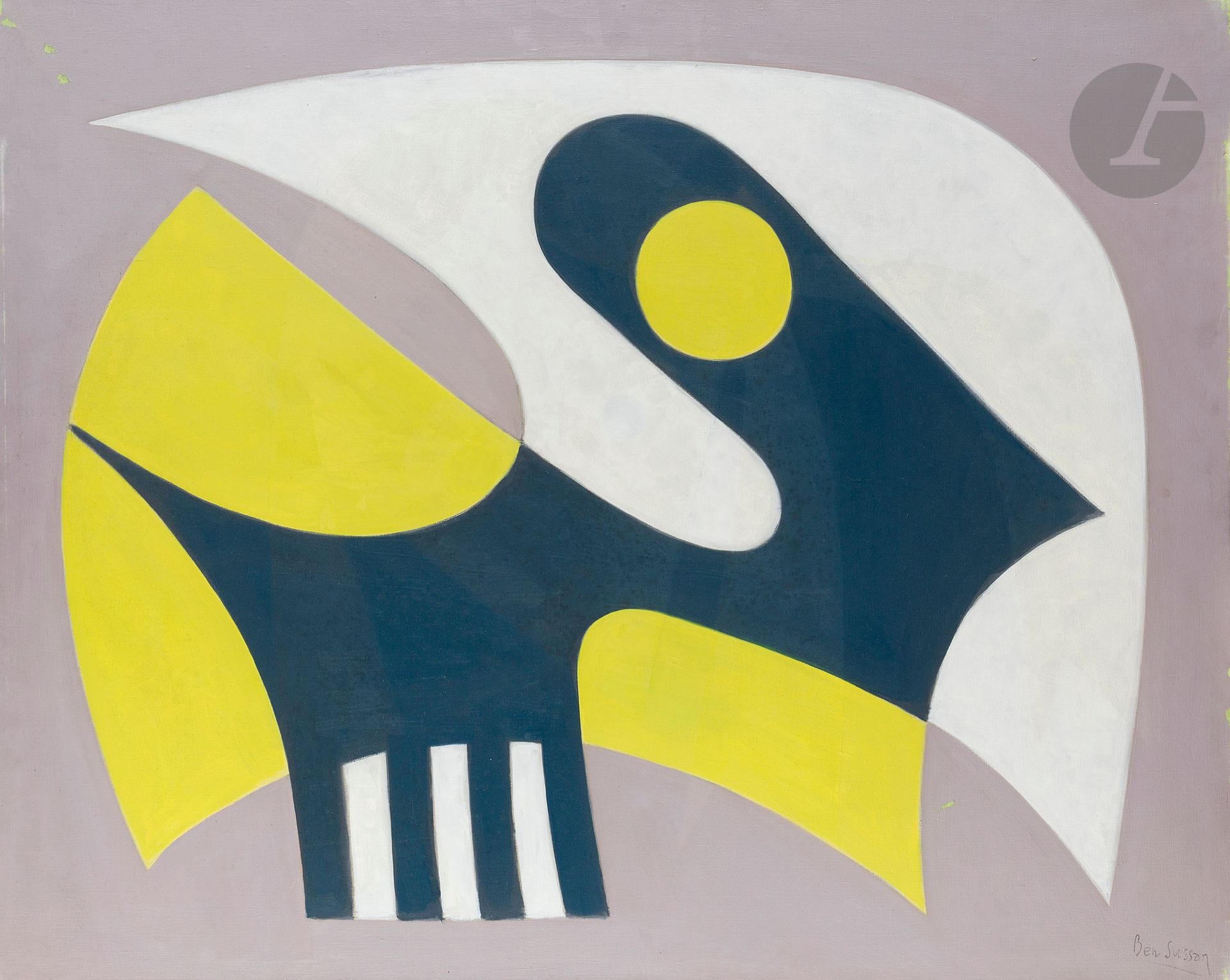 René BEN SUSSAN (1895-1988)
Traktrik d'Afrique, 1977
Huile sur toile.
Timbrée en bas à droite.
Signée et datée au dos.
(Petits manques).
73 x 92 cm