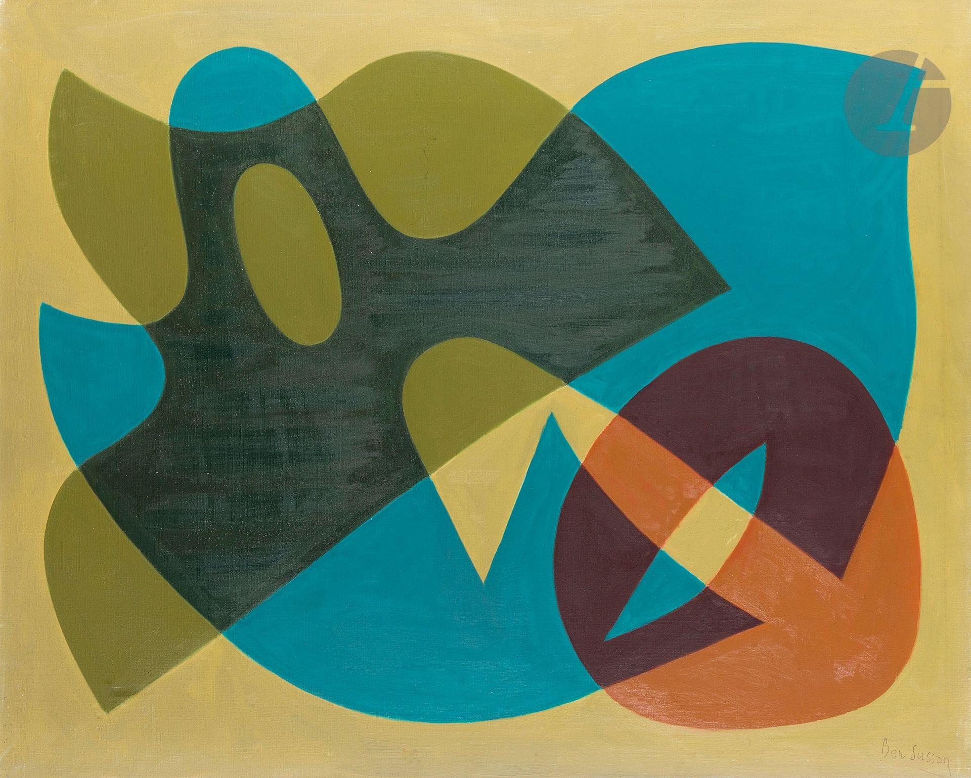 René BEN SUSSAN (1895-1988)
Le Bol d'or, 1976
Huile sur toile.
Timbrée en bas à droite.
Signée et datée au dos.
65 x 81 cm