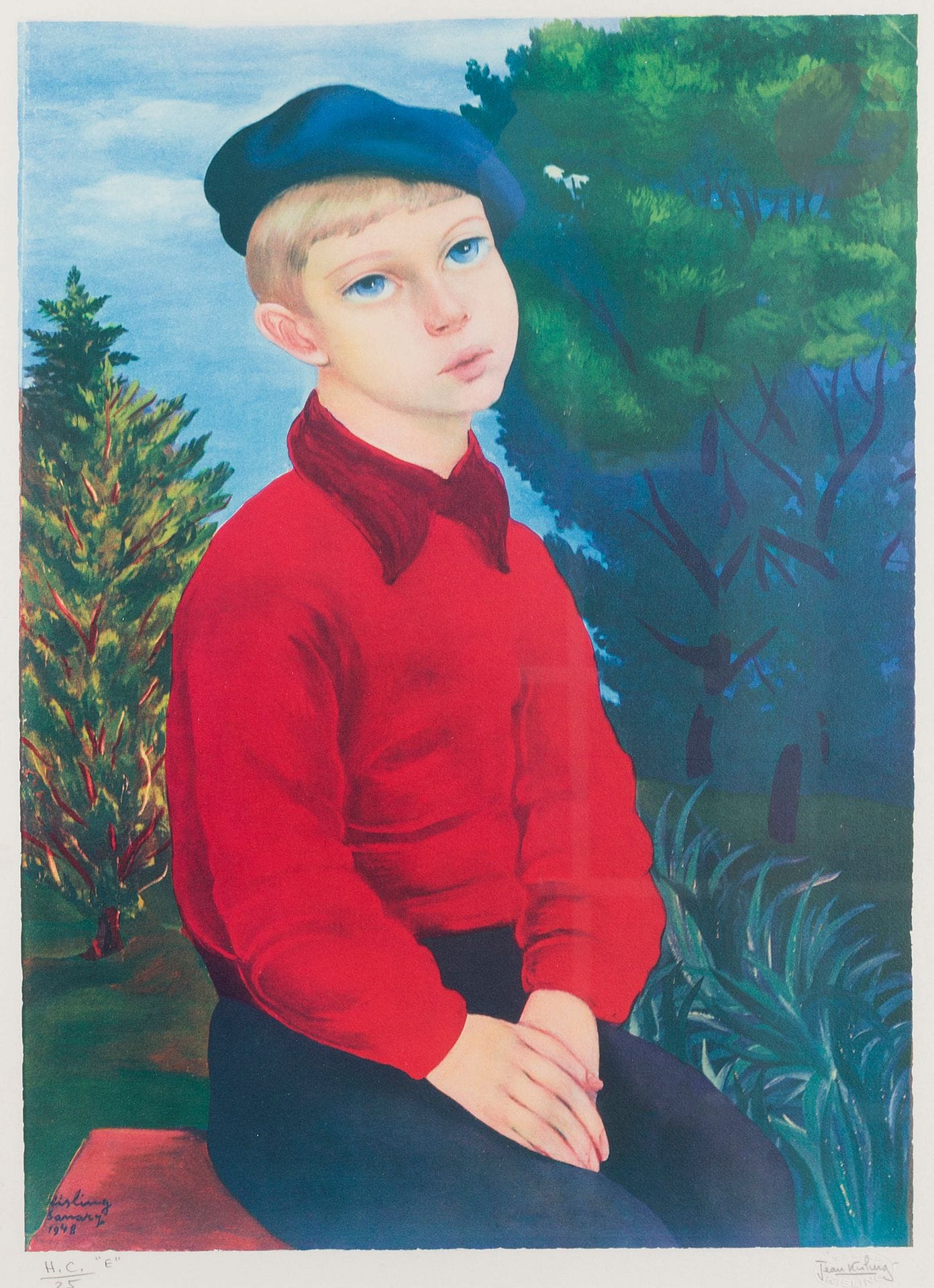 D'après Moïse KISLING (1891 - 1953)
Jeune garçon au béret, [1948]
Impression offset.
Timbre sec «Atelier Kisling» et signature de Jean Kisling en bas à droite.
Numérotée «H.C/25» en bas à gauche.
64 x 49 cm