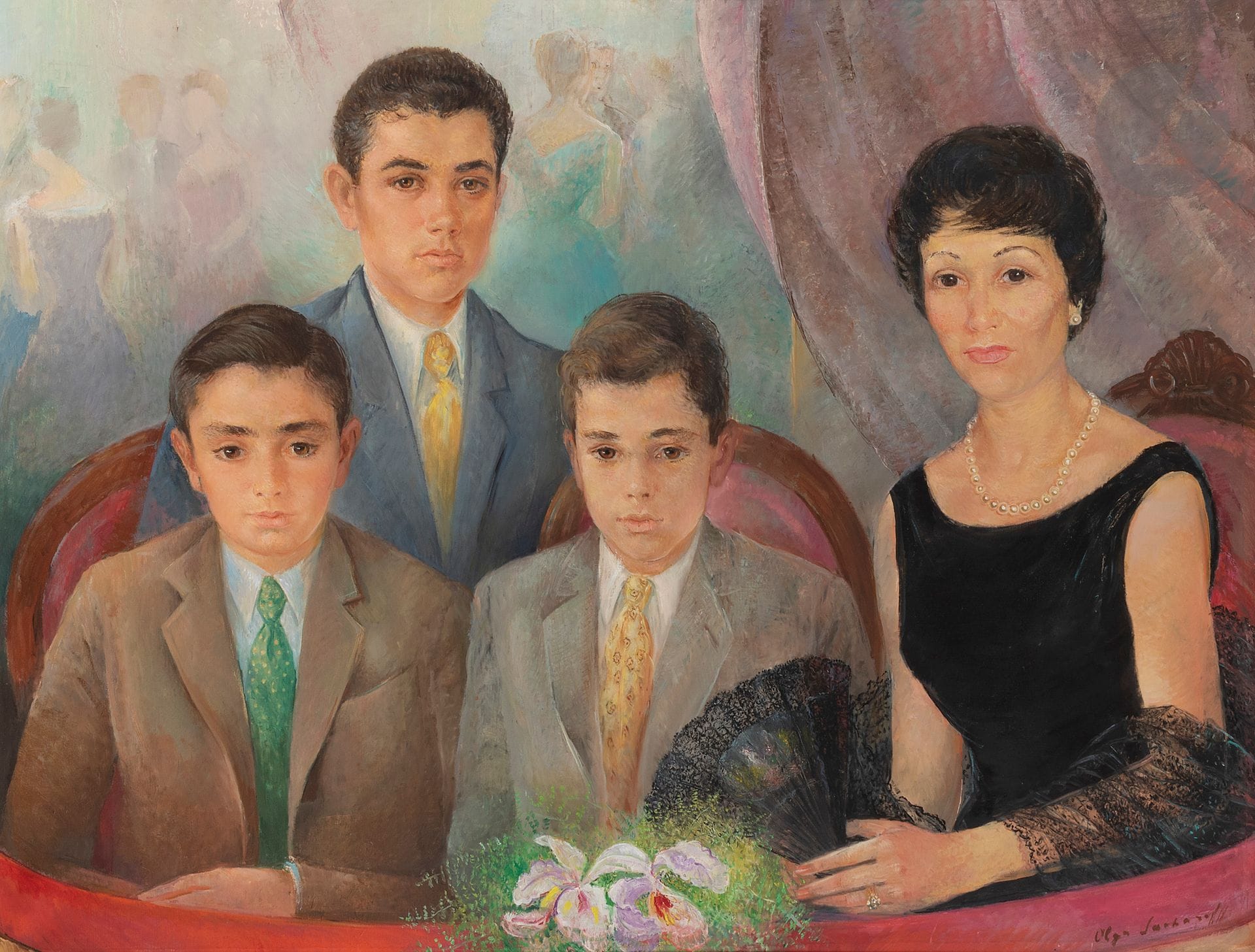Olga Nicolaevna SACHAROFF (1879/89-1967/69)
La Famille
Huile sur toile.
Signée en bas à droite.
89 x 116 cm