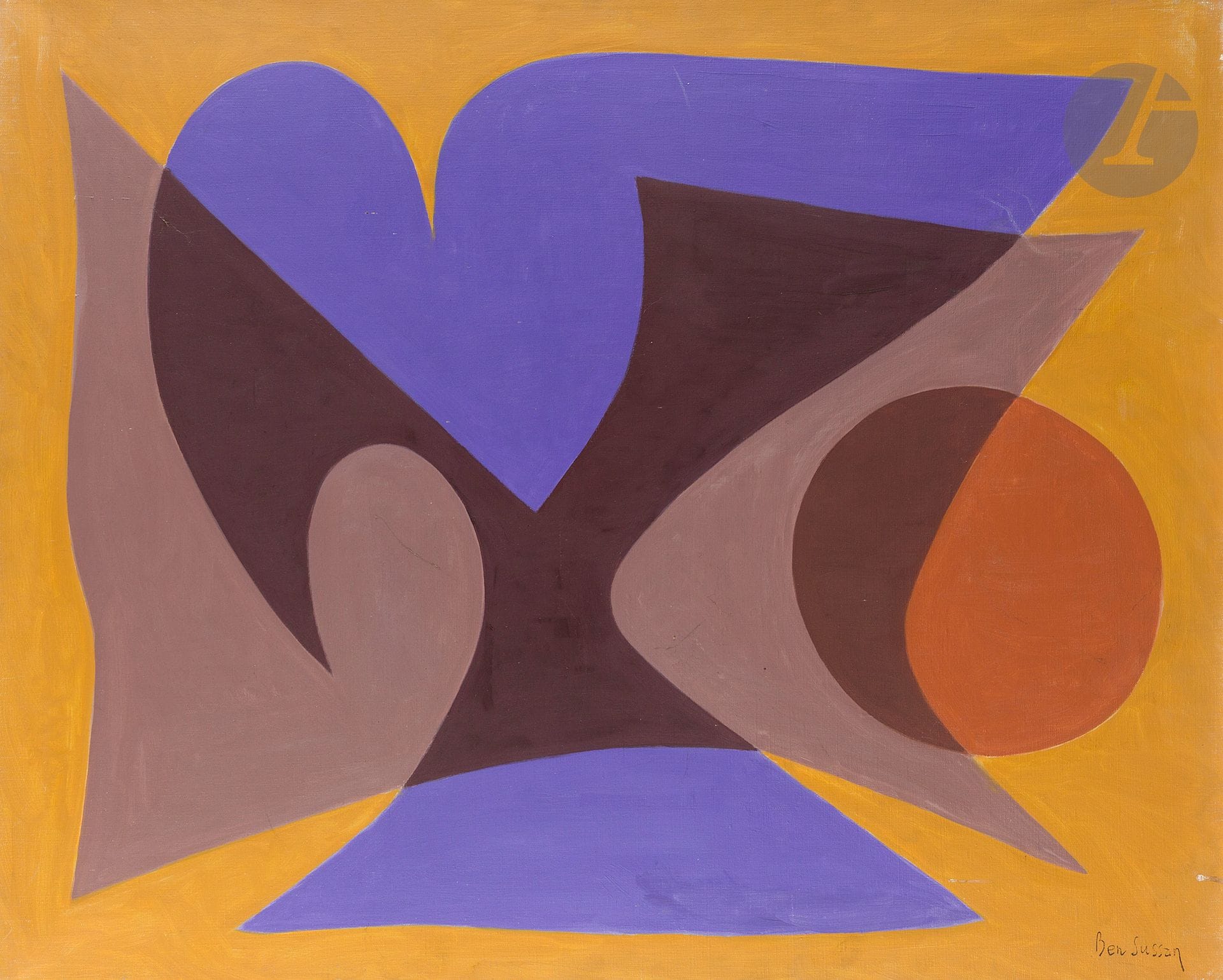 René BEN SUSSAN (1895-1988)
Avec rime et raison, 1976
Huile sur toile.
Timbrée en bas à droite.
Signée et datée au dos.
65 x 81 cm