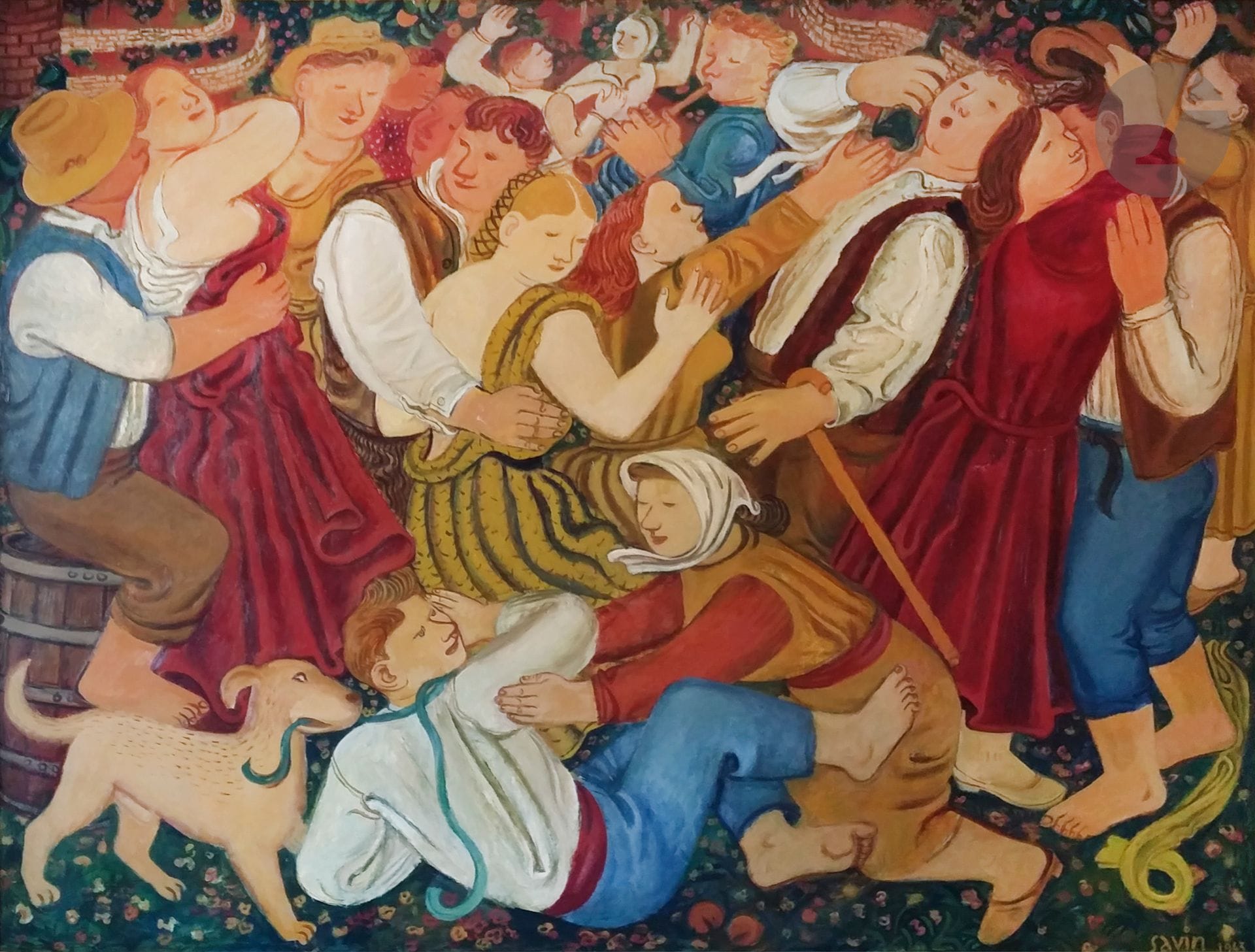 Maurice Louis SAVIN (1894-1973)
La Fête, 1943
Huile sur toile.
Signée et datée en bas à droite,
160 x 212 cm