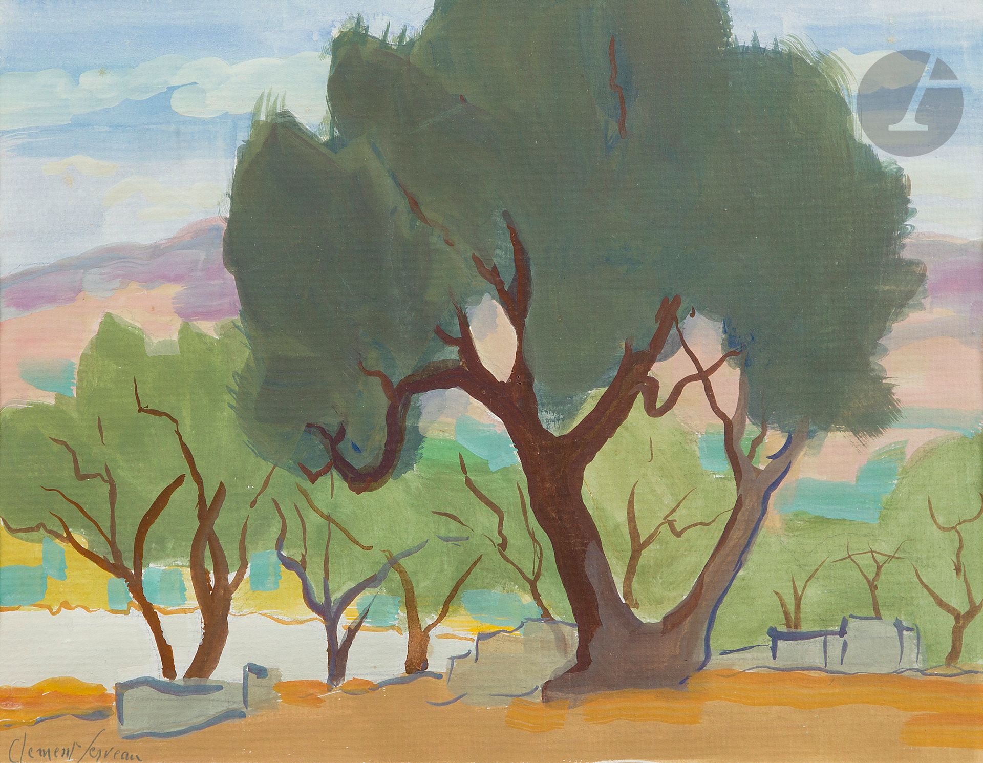 Clément SERVEAU (1886-1972)
Paysage de Tunisie, 1937
Gouache.
Signée en bas à gauche.
21 x 31 cm