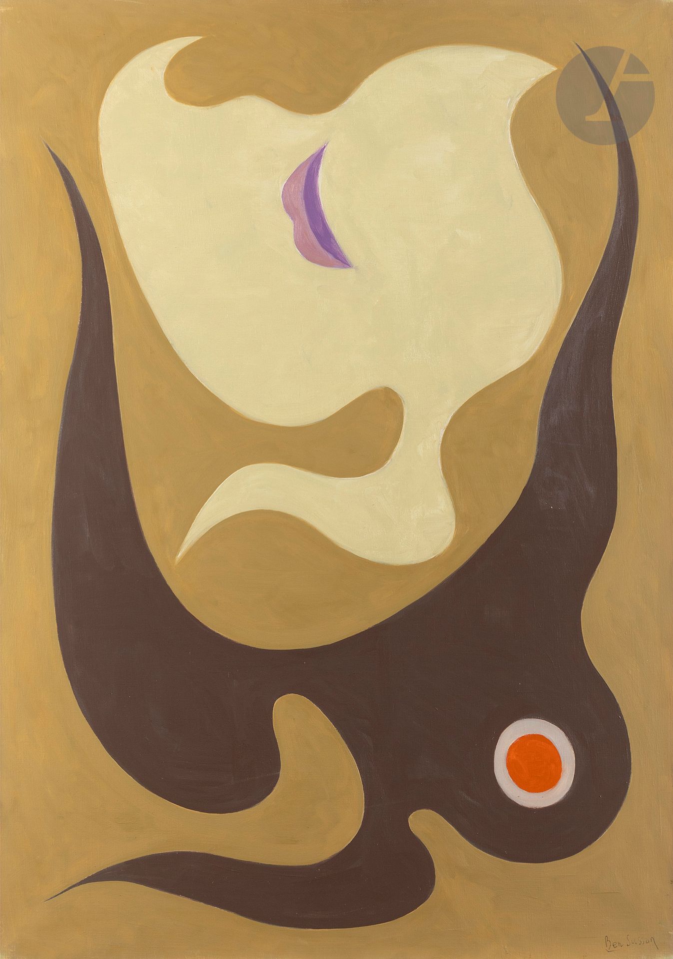 René BEN SUSSAN (1895-1988)
Tchao Mong-Fou, 1979
Huile sur toile.
Timbré en bas à droite.
Signée et datée au dos.
(Manques).
92 x 65 cm