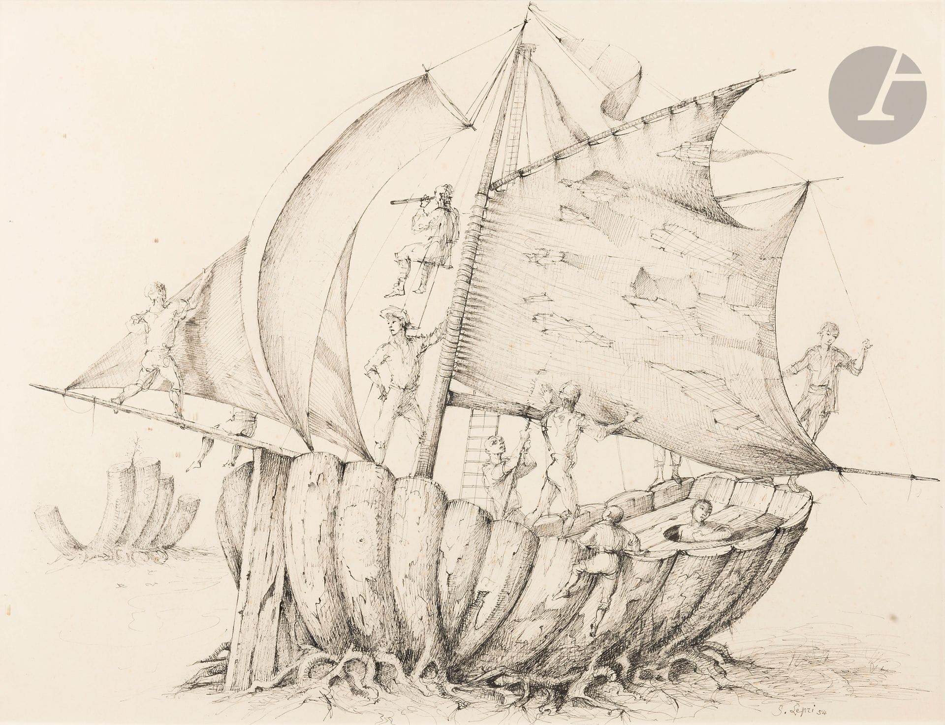 Stanislao LEPRI (1905-1980)
The Sailboat, 1953
Ink.
Signed and dated lower right.
48 x 62 cm