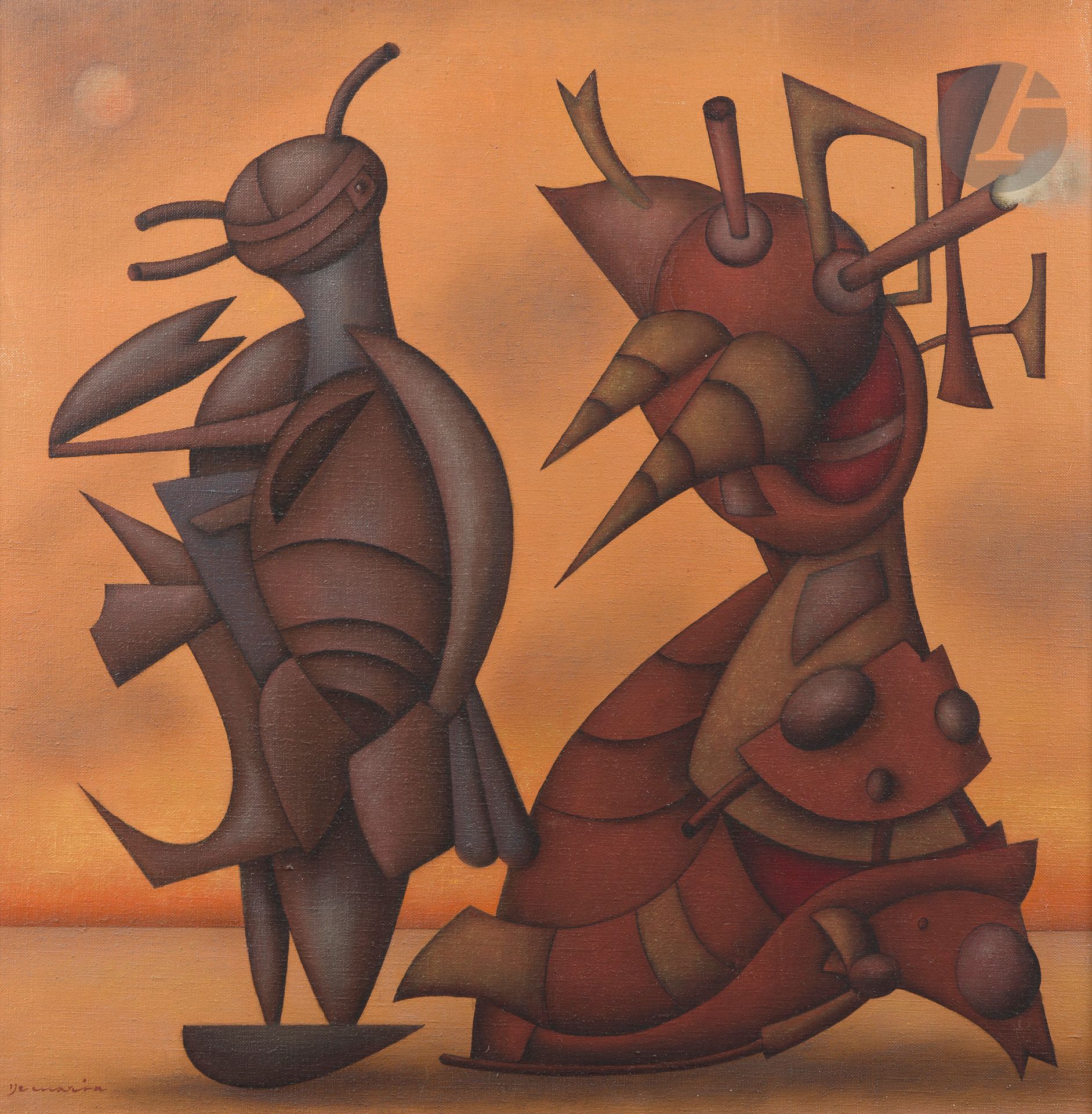 Pierre-Jean DE MARIA (1896-1984)
Personnages et ciel orange
Huile sur toile.
Signée en bas à gauche.
Signée et titrée au dos.
80 x 80 cm