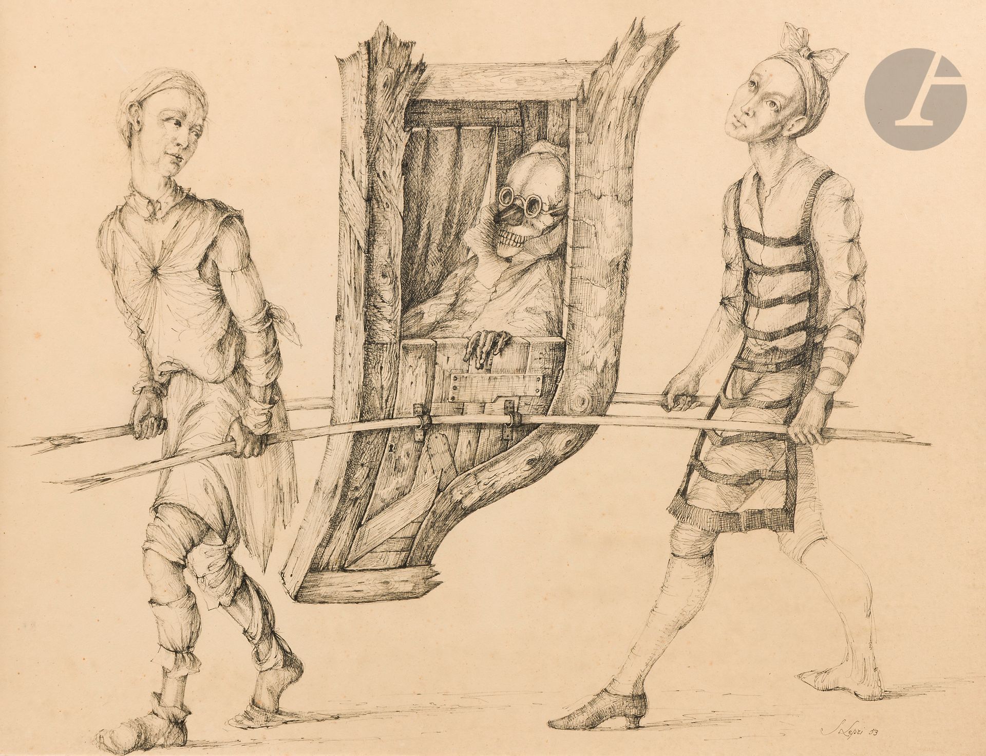 Stanislao LEPRI (1905-1980)
Les Porteurs, 1953
Encre.
Signée et datée en bas à droite.
49 x 59 cm