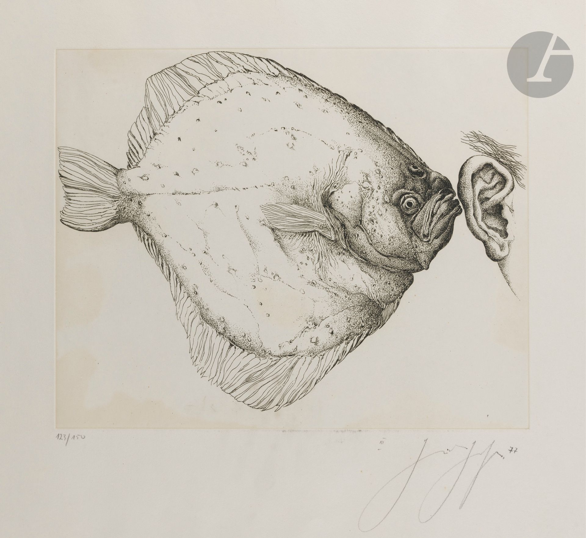 Gunther GRASS (1927-2015)
Monsieur le Jour, madame la Nuit, 1977
Eau-forte.
Signée, datée et numérotée sur 200.
50 x 65 cm