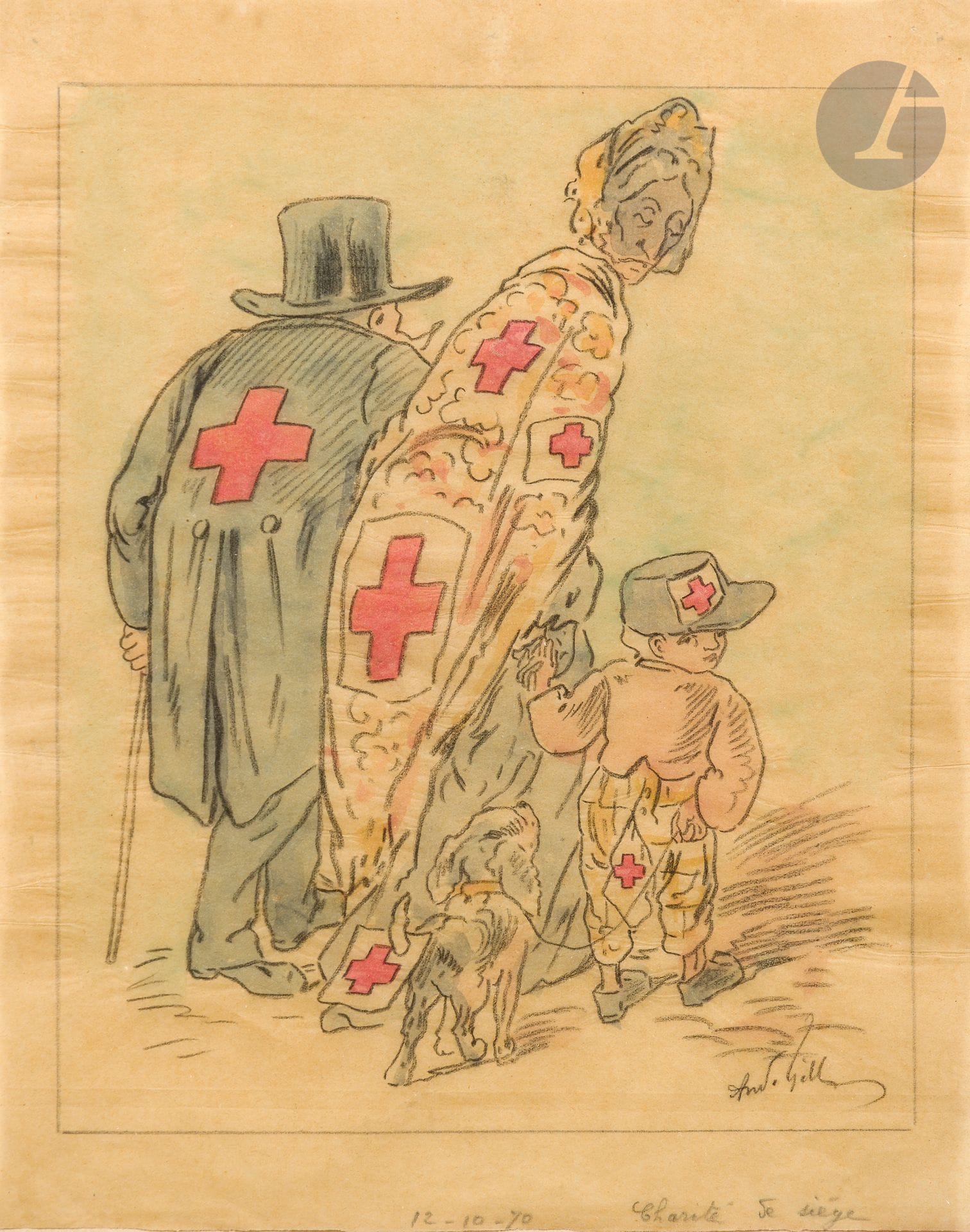 André GILL (1840-1885)
La Charité, 1870
Charcoal and watercolor on tracing paper.
Signed, dated and titled lower right.
26.5 x 21 cm