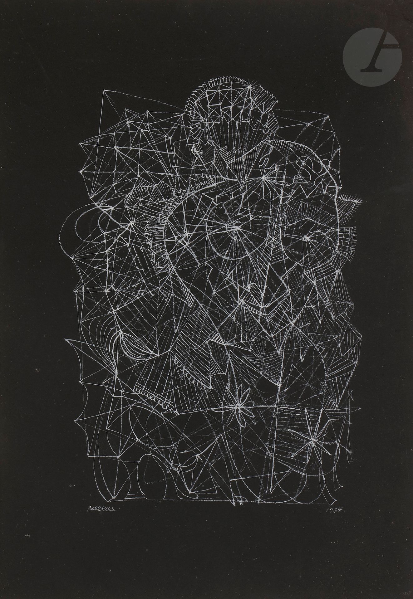 Hans BELLMER (1902-1975)
Nu féminin, 1934
Gouache sur papier noir.
Signée et datée.
34,5 x 24,5 cm

Exposition : 
Hans Bellmer, Anatomies du désir, Centre Pompidou, Paris - Staatliche Graphische Sammlung, Munich - Whitechapel Art Gallery, Londres, 1er mars – 19 novembre 2006, catalogue, n° 41, reproduit p. 90.