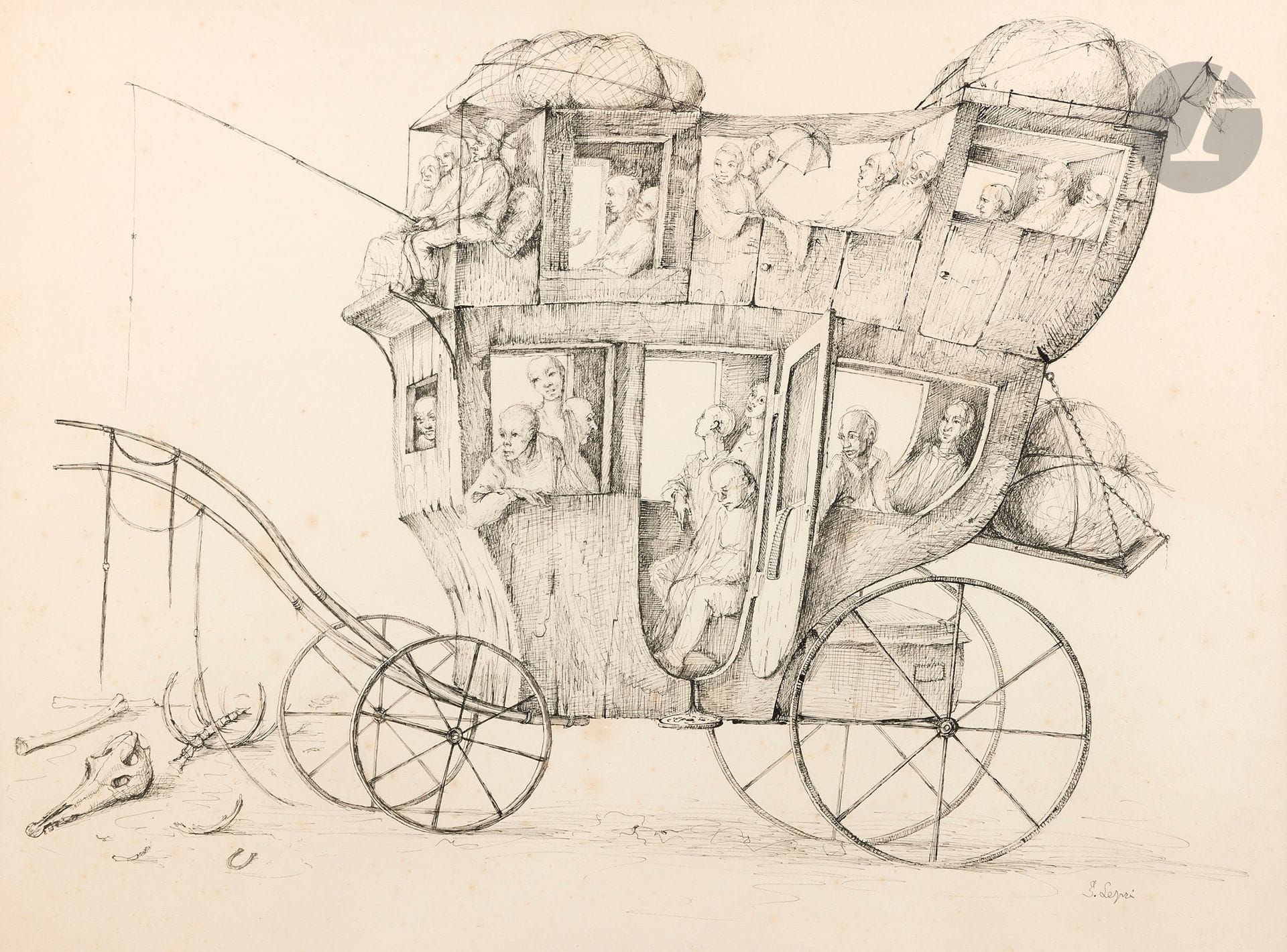 Stanislao LEPRI (1905-1980)
The Carriage, circa 1953
Ink.
Signed lower right.
50 x 65 cm