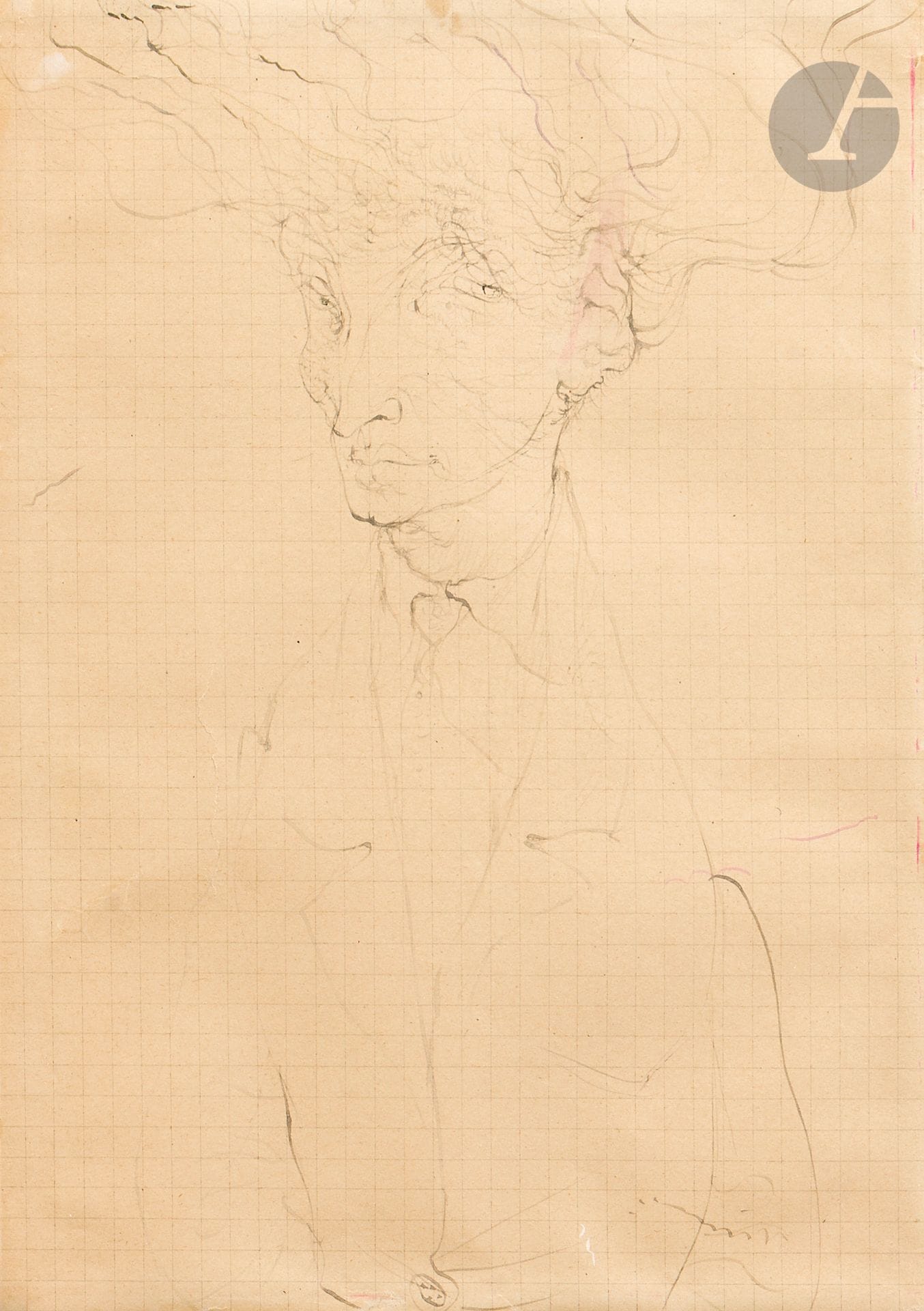 Hans BELLMER (1902-1975)
Portrait présumé de Jean-Louis Barrault
Encre sur papier quadrillé.
Non signée.
22 x 15,5 cm

Provenance :
Ancienne collection Nora Mitrani.
