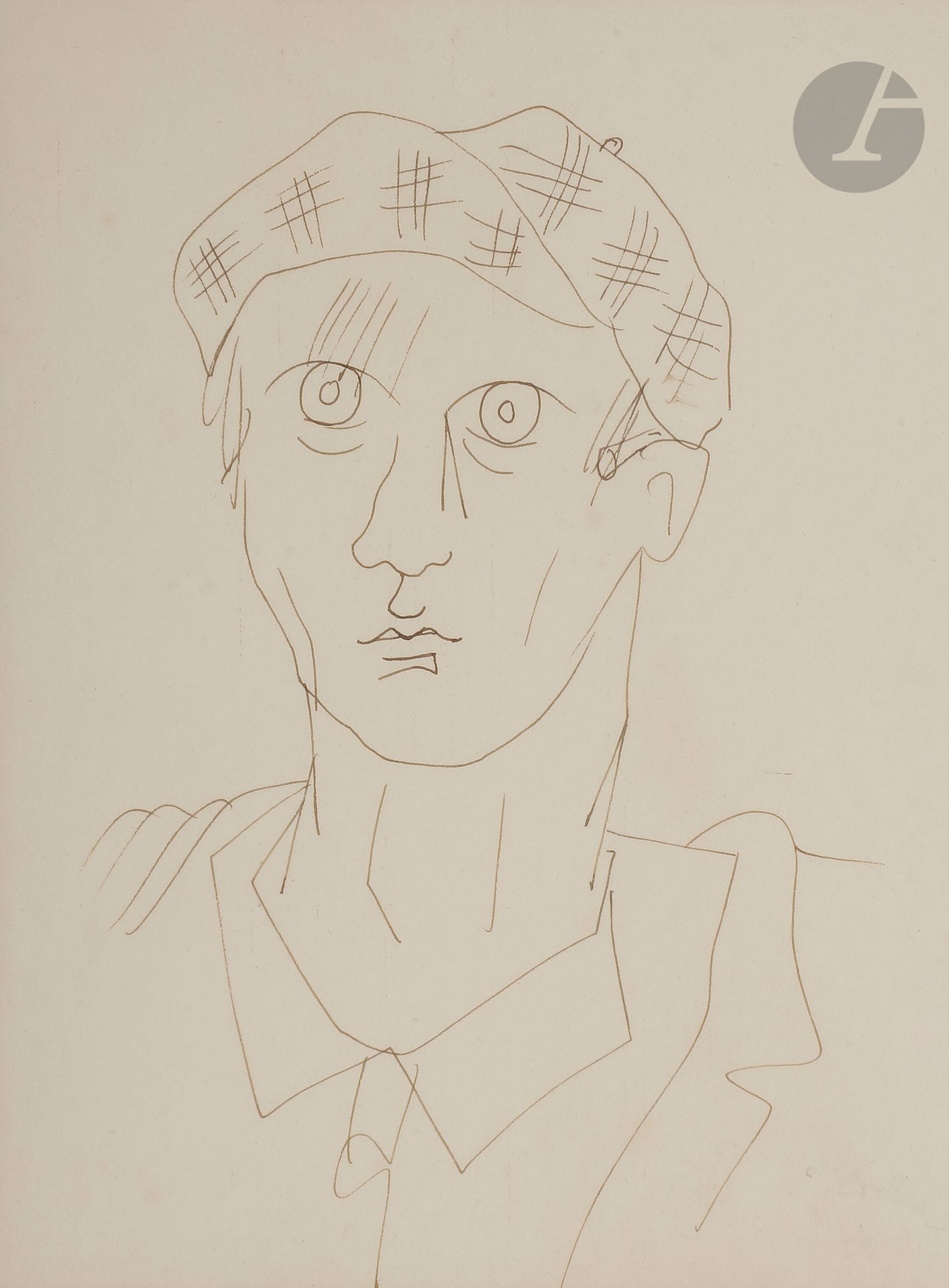 Jean COCTEAU (1889-1963)
Portrait of a man with a cap, circa 1920-25
Ink.
Unsigned.
24 x 18 cm

Provenance: 
Acquired directly from Édouard Dermit, adopted son of Jean Cocteau, on May 3, 1995.
A notice from Madame Annie Guédras, dated February 19, 2025, will be given to the buyer.