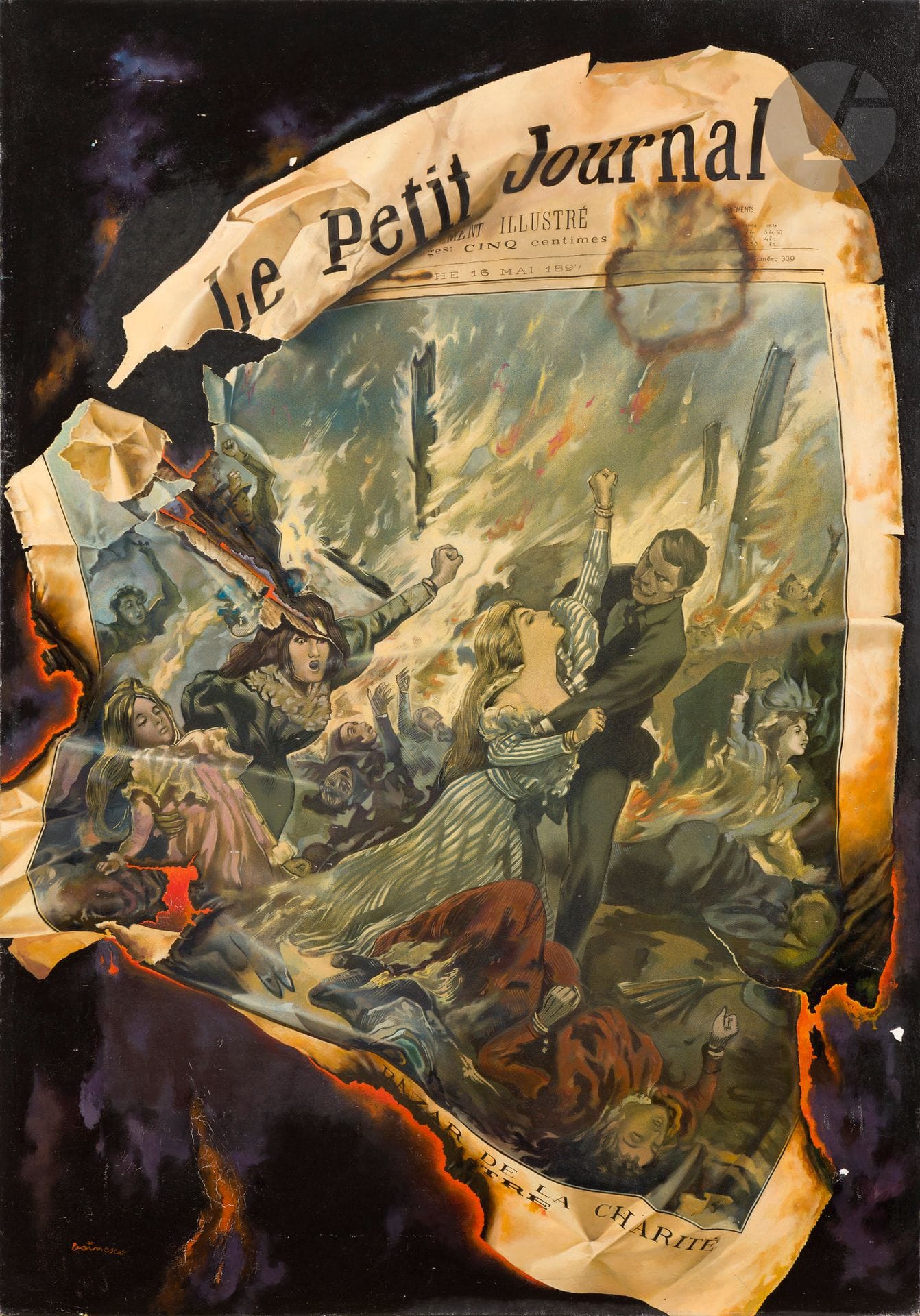 Georges VOINESCO (1918-1999)
Le Petit Journal
Huile sur toile.
Signée en bas à gauche.
(Petits manques).
92 x 65 cm