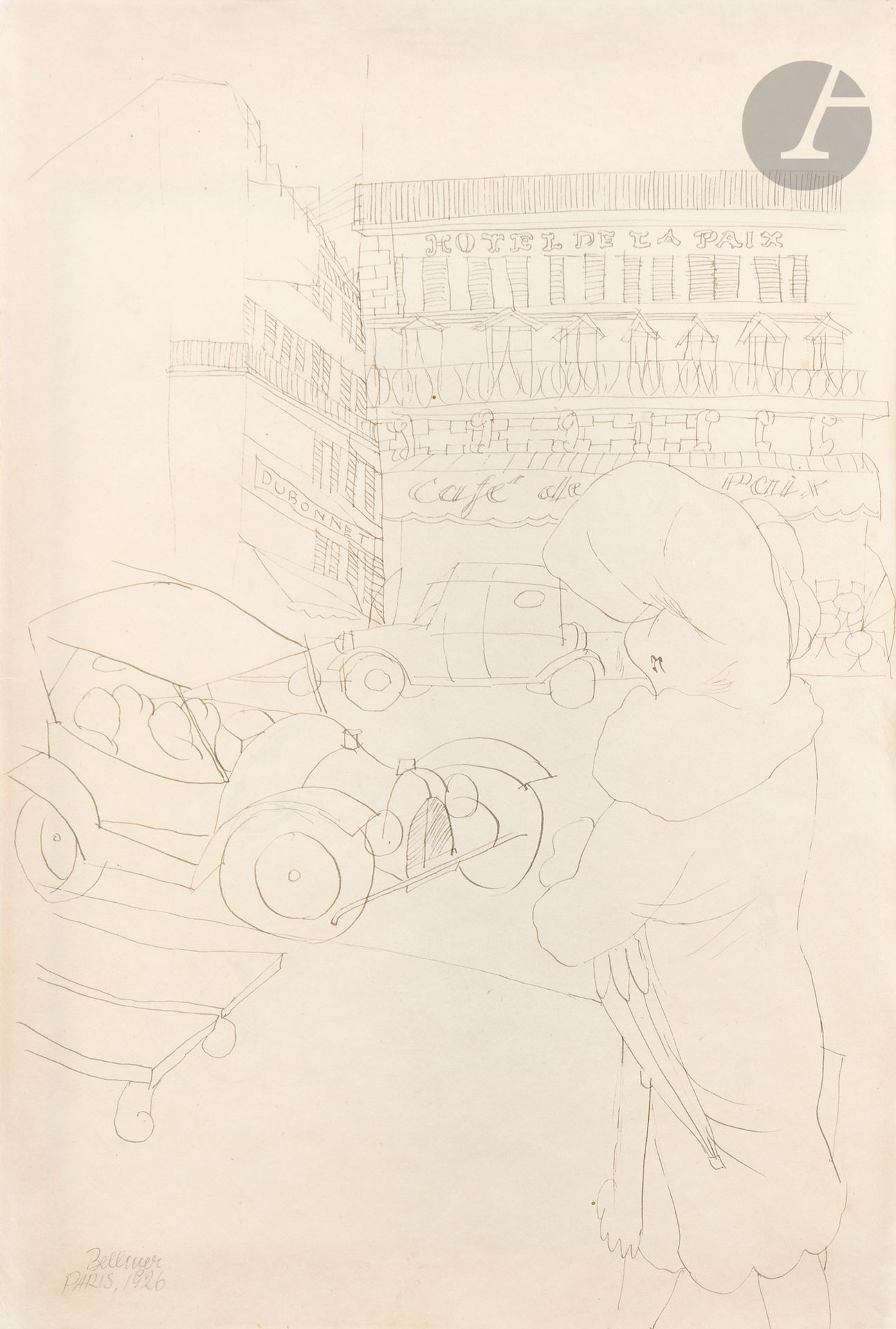 Hans BELLMER (1902-1975)
Hotel de la Paix, 1926
Ink.
Signed and dated lower left.
34.5 x 24.5 cm