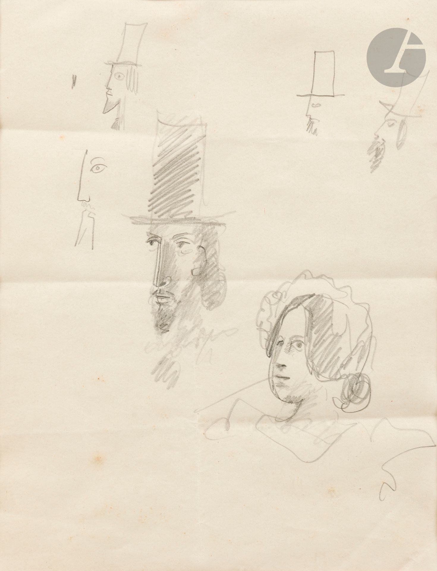 Jean COCTEAU (1889-1963)
George Sand et Alfred de Musset, 1956
Mine de plomb.
(Plis).
Esquisse préparatoire pour la planche 16 de l’album posthume 25 lithographies originales (Paris, éd. A.-C. Mazo, 1975), tirées par Fernand Mourlot d’après un papier-report de Jean Cocteau de 1956.
25,5 x 20 cm

Un avis de Madame Annie Guédras, en date du 19 février 2025, sera remis à l’acquéreur.