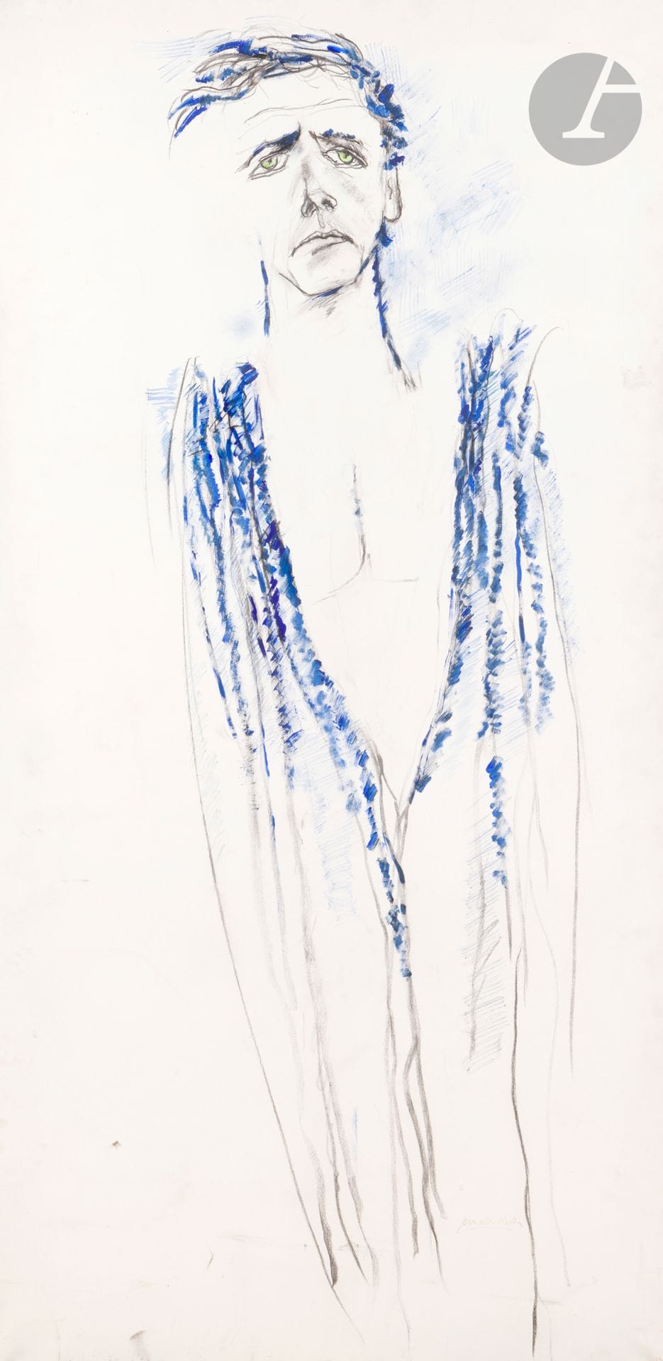 Jean Edern HALLIER (1936-1997)
Full-length man, (self-portrait?)
Mixed media on canvas.
Signed lower right.
(Soiling).
150 x 80 cm