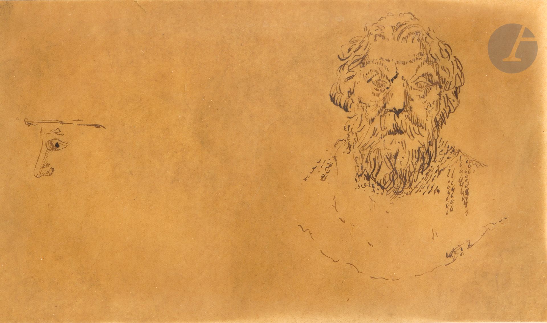 Anatole FRANCE (1844-1924)
Buste de Platon
Encre sur papier calque.
12 x 21 cm